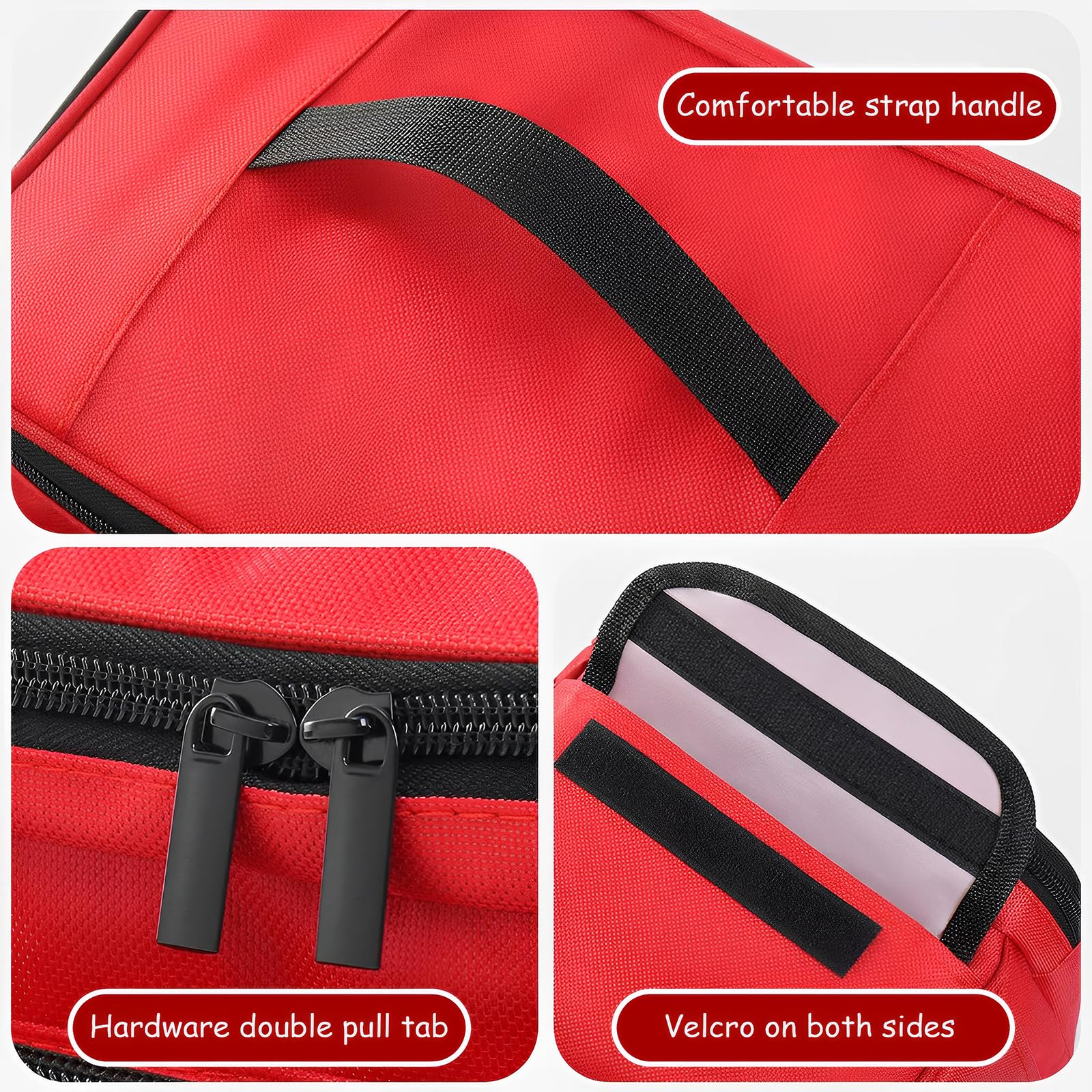 OUZHOU Erste Hilfe Tasche Leer, Erste Hilfe Set Aufbewahrungstasche, Notfalltasche Arzttasche mit Griff, Reiseapotheke Medikamententasche, Hausapotheke First Aid Kit für Zuhause, Büro, Outdoor Rot
