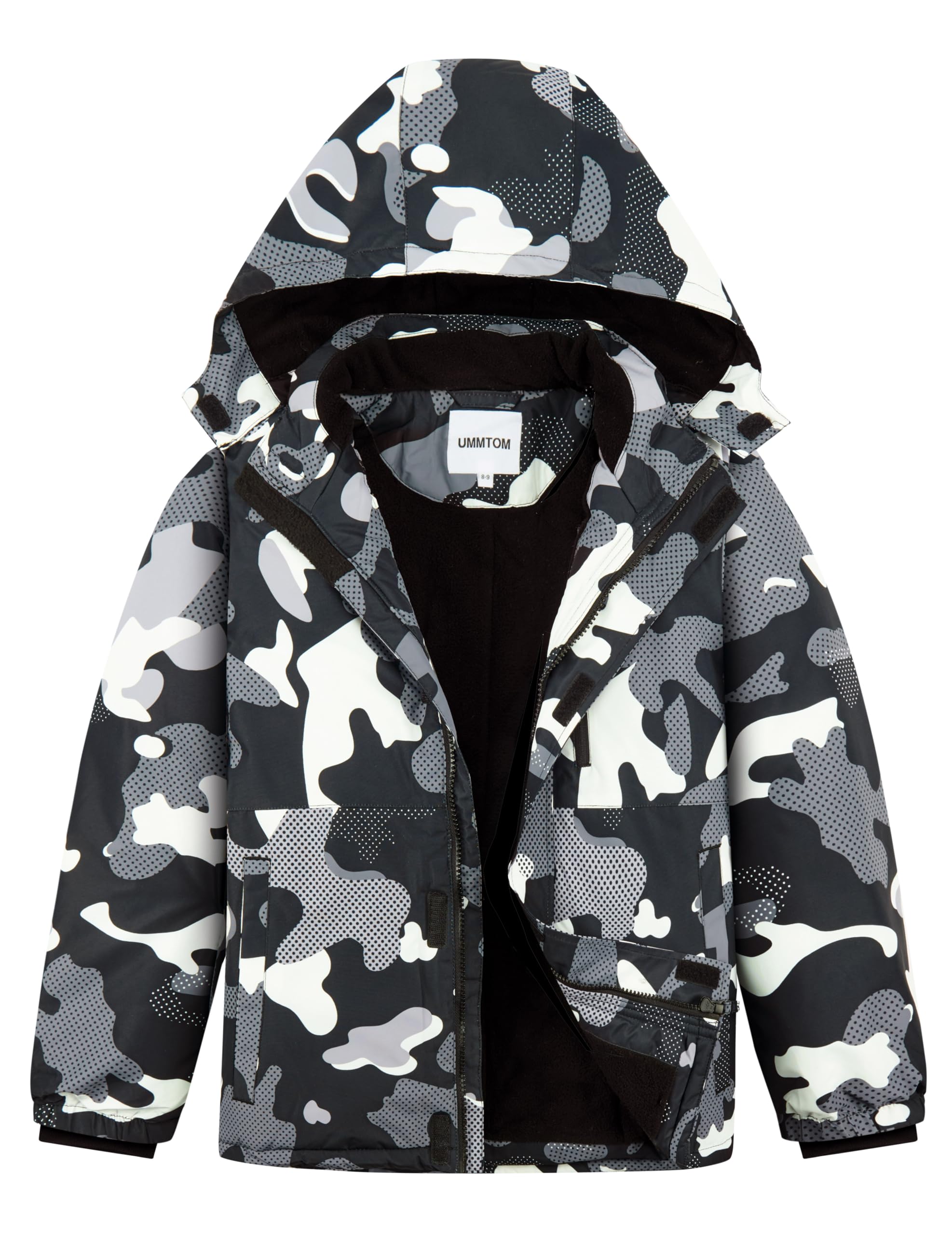 UMMTOM Boys Waterproof Ski Jacket Fleece Lined Warm Winter Snow Coat Hooded Winter Jacket for Kids