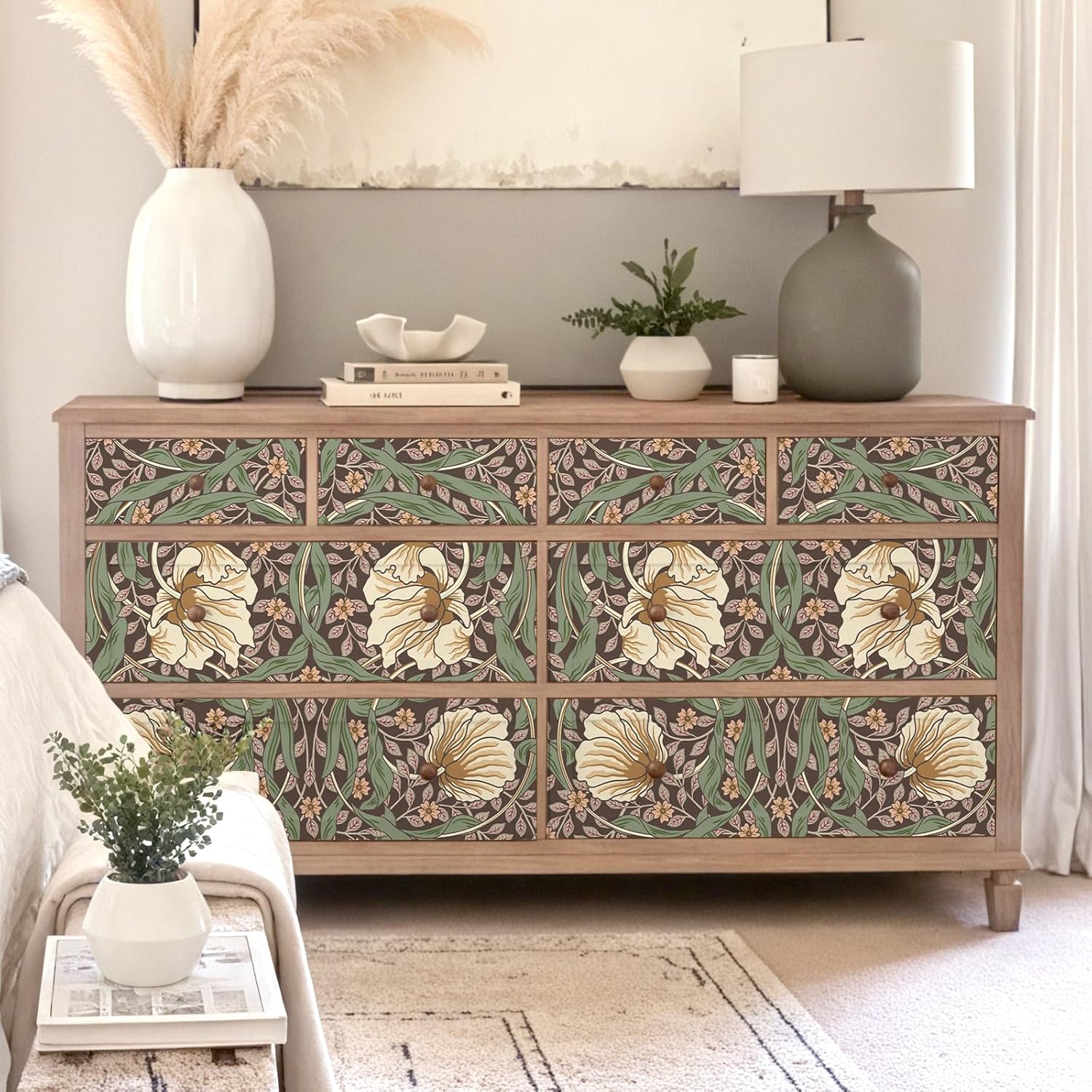 VEELIKE Vintage Dark Earth Floral Wallpaper Peel and Stick William Morris Wallpaper Pimpernel Wall Mural 17.7''x354'' Self Adhesive Contact Paper Removable Moody Vinyl Wall Paper for Bedroom Bathroom