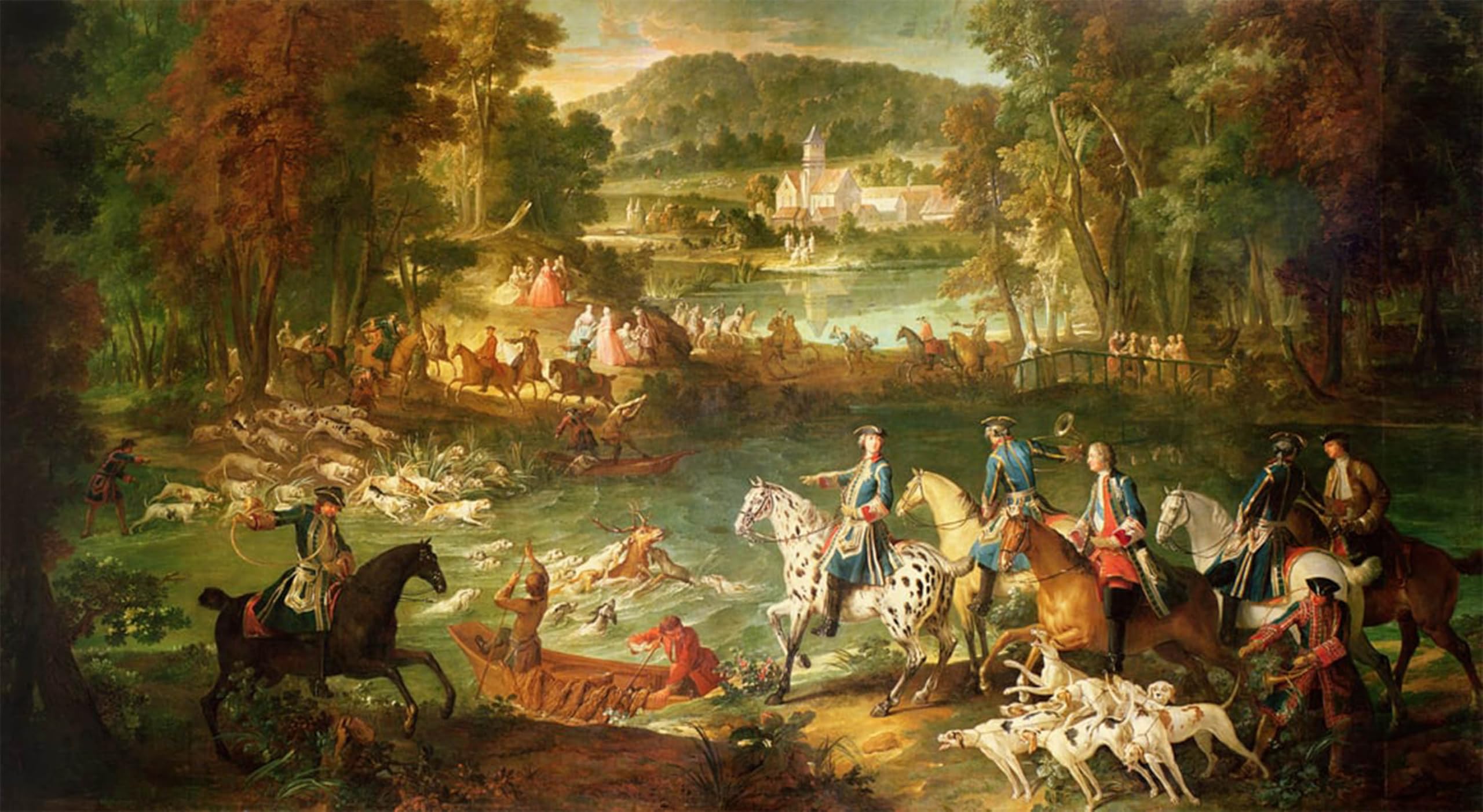 POSTERIIk Famous Modern Artwork Art Mural Hunting At the Saint Jean Pond in the Forest of Compiegne by Jean Baptiste Oudry Oil Paintings Pictures for Home Decor 60x90cm
