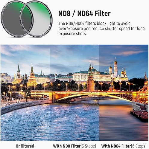 Miniatura 5 de NEEWER Kit de filtro de lente de 2.638in ND8 ND64 CPL, kit de filtro de polarizador circular con 30 capas de nano-revestimientovidrio óptico HD,