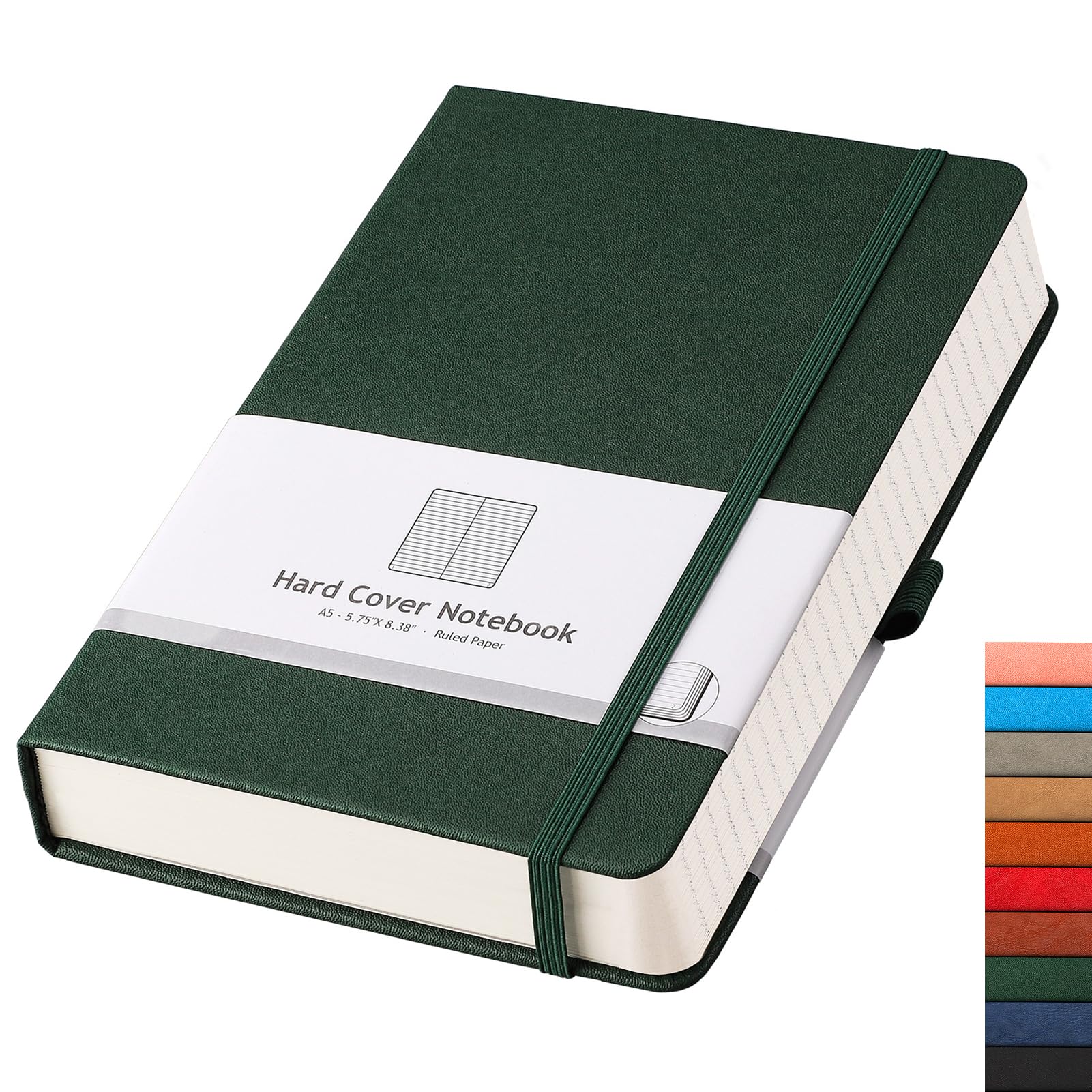 AHGXG Lined Journal Notebook - 320 Numbered Pages Thick Journal for Women A5 Notepad College Ruled, 100gsm Paper, Leather Hardcover, for Men Writing Work Office School, 5.75'' X 8.38''-Green