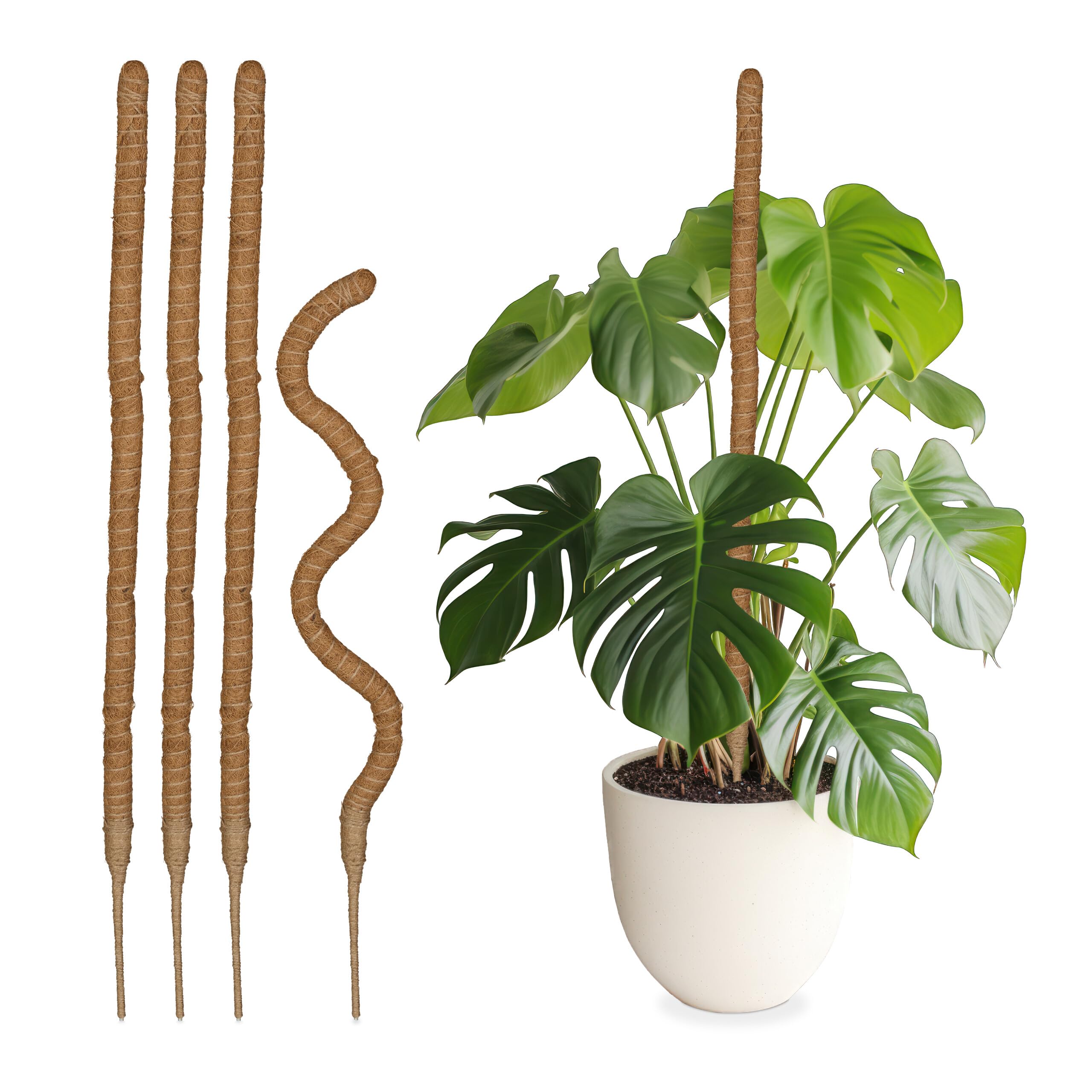 Relaxdays Zestaw 5 prętów kokosowych, giętkie pręty do roślin, do monstery, bluszczu i wielu innych, 90 cm długości, włókno kokosowe, naturalne