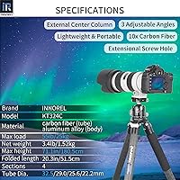 Vista 2 de Trípode de fibra de carbono INNOREL KT324C sin cabeza Trípode de viaje compacto portátil profesional para cámara digital DSLR Soporte de soporte
