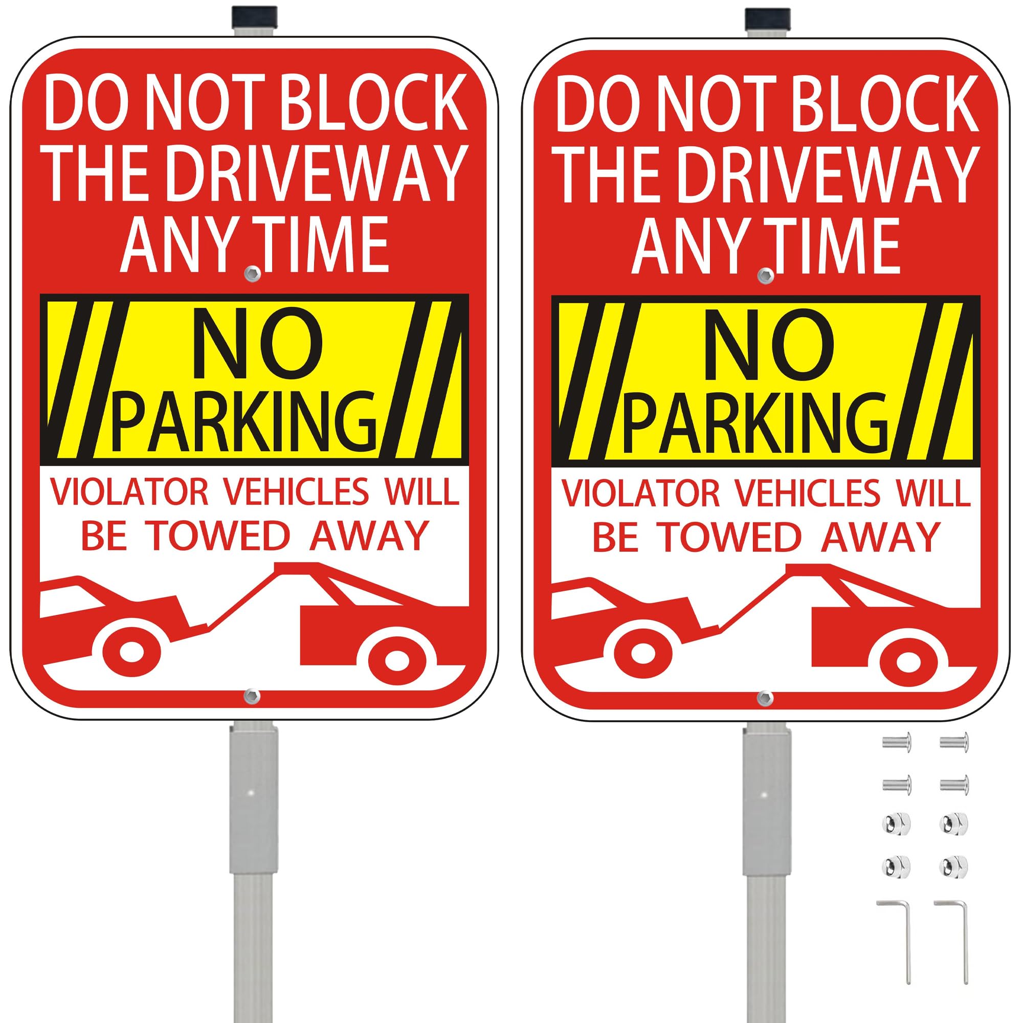 2Pack No Parking Sign with 36" Metal Stake, 10" x14" Do not Block the Driveway Metal Signs, Fading Resistant and Weather Resistant Reflective Aluminum