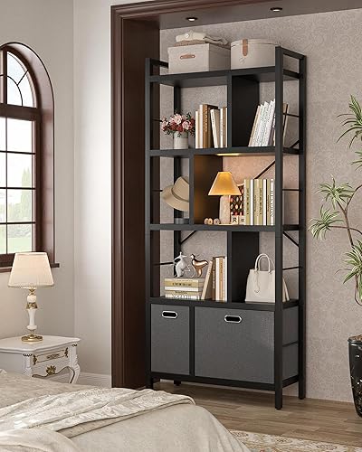 Miniatura 6 de Armocity Estantería con cajones  Estantería de 5 niveles de altura geométrica moderna estantería para libros de pie con almacenamiento para sala de