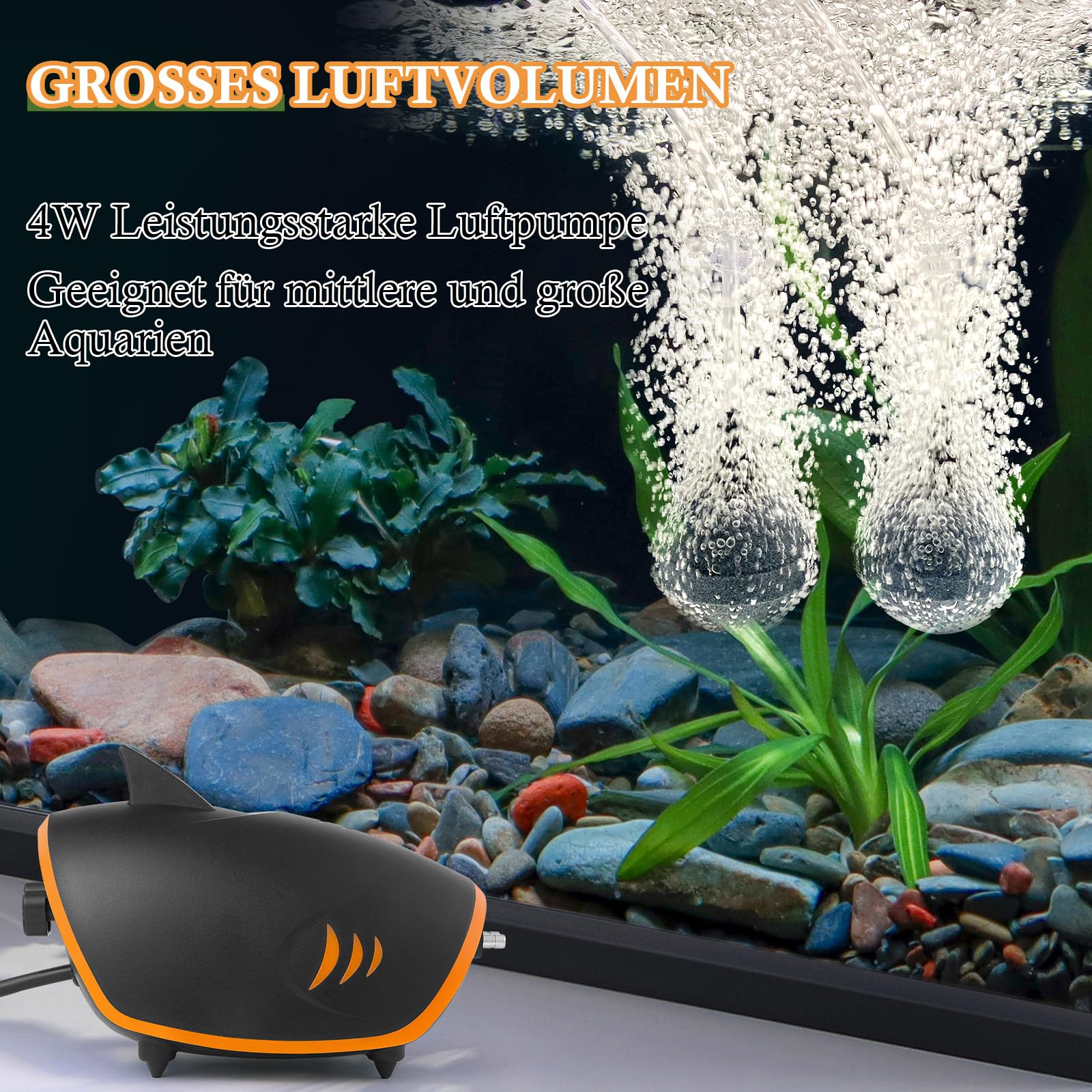 FEDOUR 3W 4W 5W 7W Leistungsstarke Aquarium Luftpumpe, 2-ausgänge Leise Aquarium Sauerstoffpumpe, Einstellbare Aquarium Belüfter Pumpe mit Allem Zubehör, für 1-700L Fish Tank