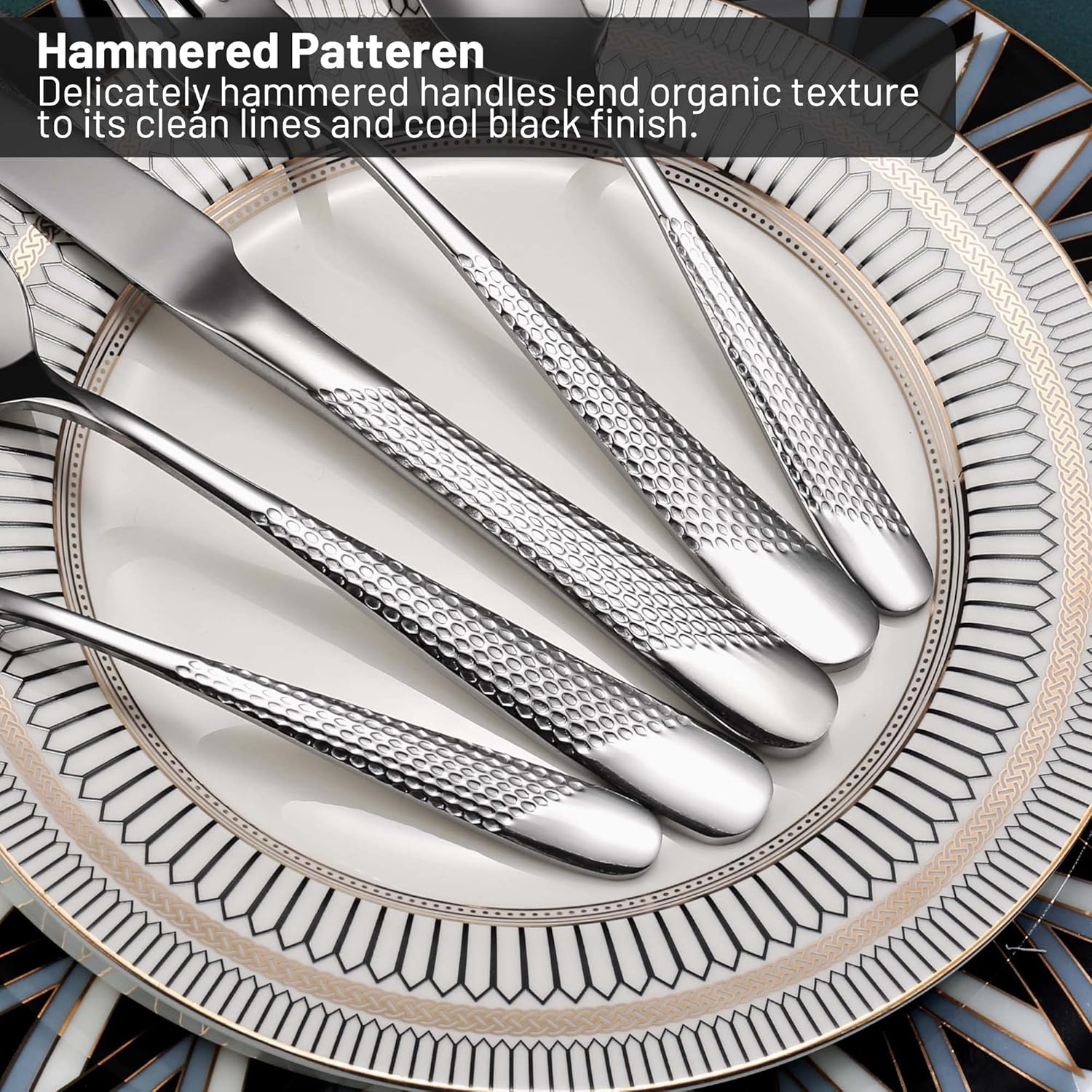 Hammered Silverware Set, PUREAIN 30 Pieces Silverware Set for 6, Stainless Steel Flatware Set for Home, Kitchen, Restaurant and Hotel, Mirror Polished Cutlery Set, Dishwasher Safe