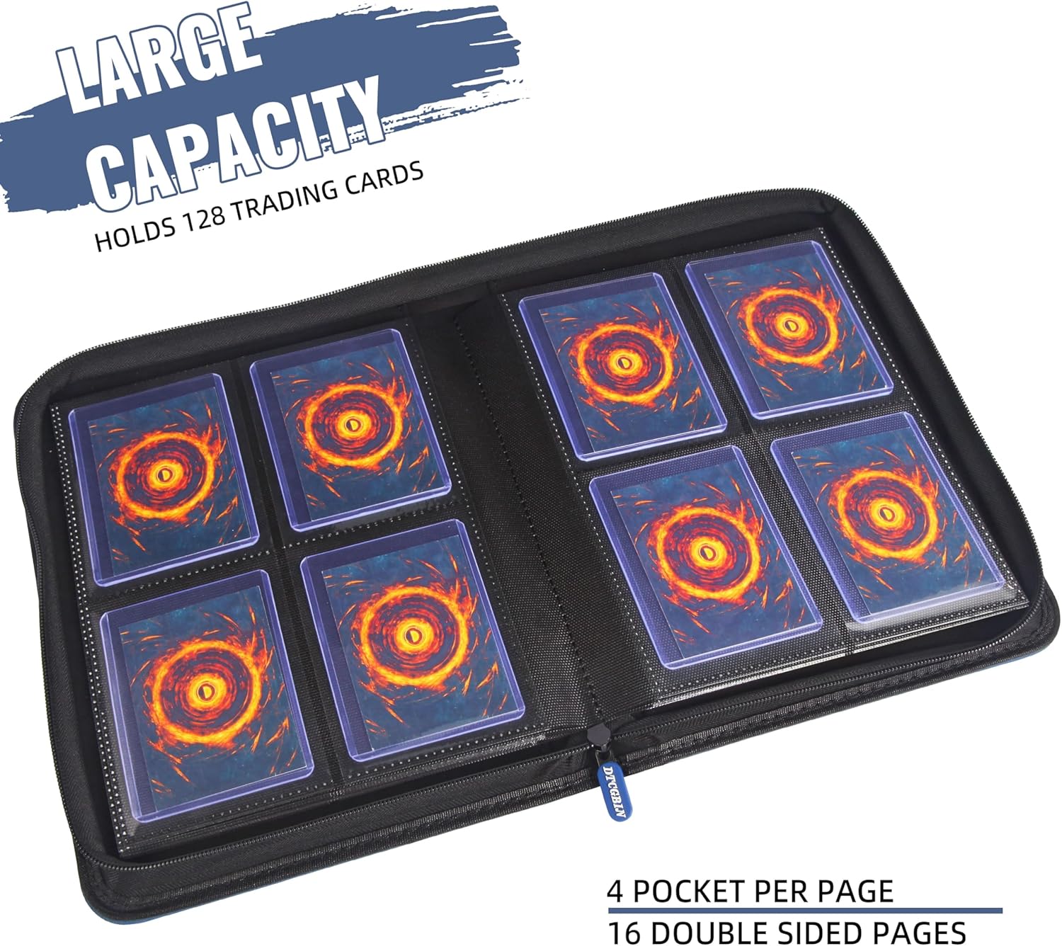 Toploader Binder, DTCGBIN 4-Pocket Top Loader Trading Card Binder Album Compatible for PKM TCG MTG,Holds 3"x4" 128 Rigid Cards - Blue Yellow