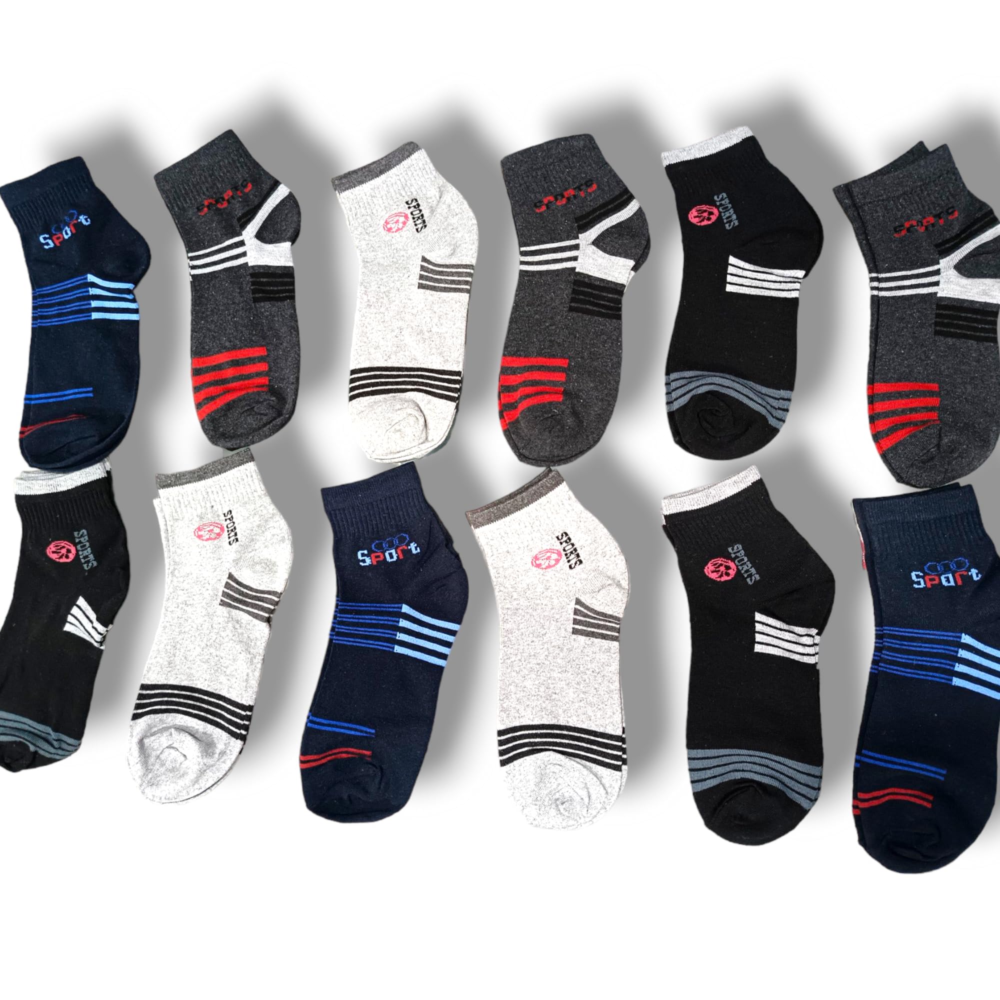 12 pairs solid ankle socks for men & women, multicolor, pack of 12, free size- smooth excellent quality