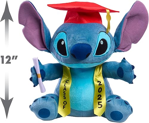 Miniatura 6 de Disney Stitch Class of 2025 - Peluche grande de 13 pulgadas, diseño de puntada de felpa, color azul, alien, juguetes para niños de 2 años en