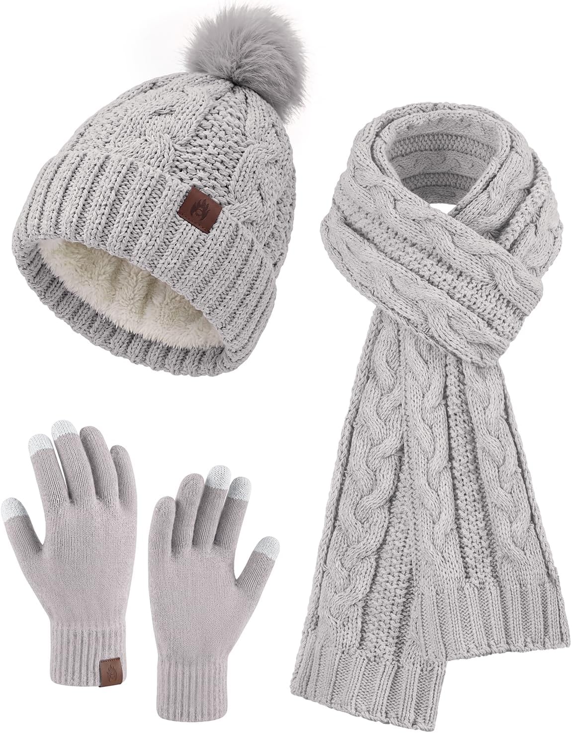 HEEKPEK Winter Beanie Hat Scarf Gloves 3 Pieces Set for Women