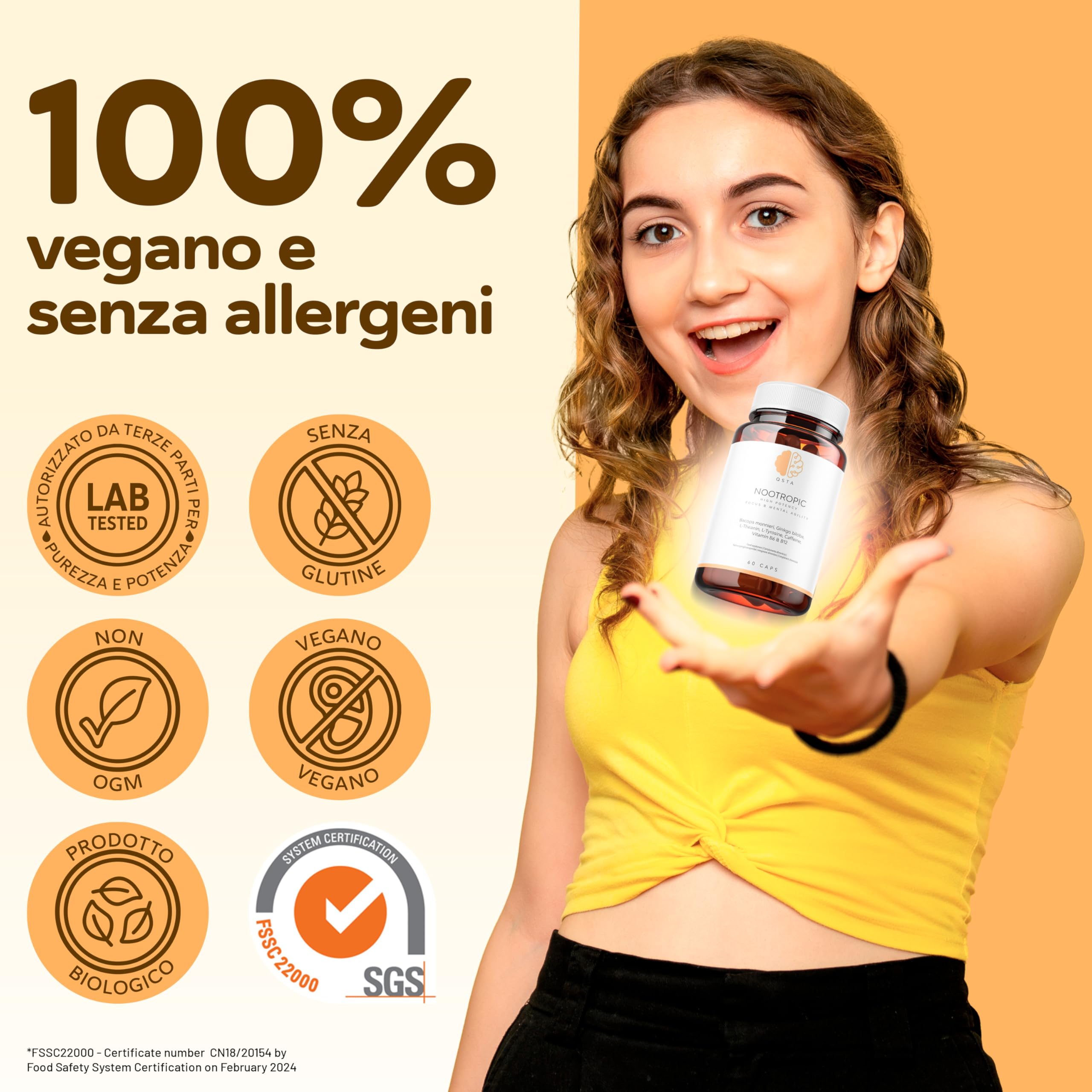 Nootropico – Integratore Memoria e Concentrazione con Bacopa Monnieri, Ginkgo Biloba, Tirosina, Teanina, Caffeina, Vitamine B6 e B12 – Integratore Studio Memoria e Focus Naturale – 60 Capsule