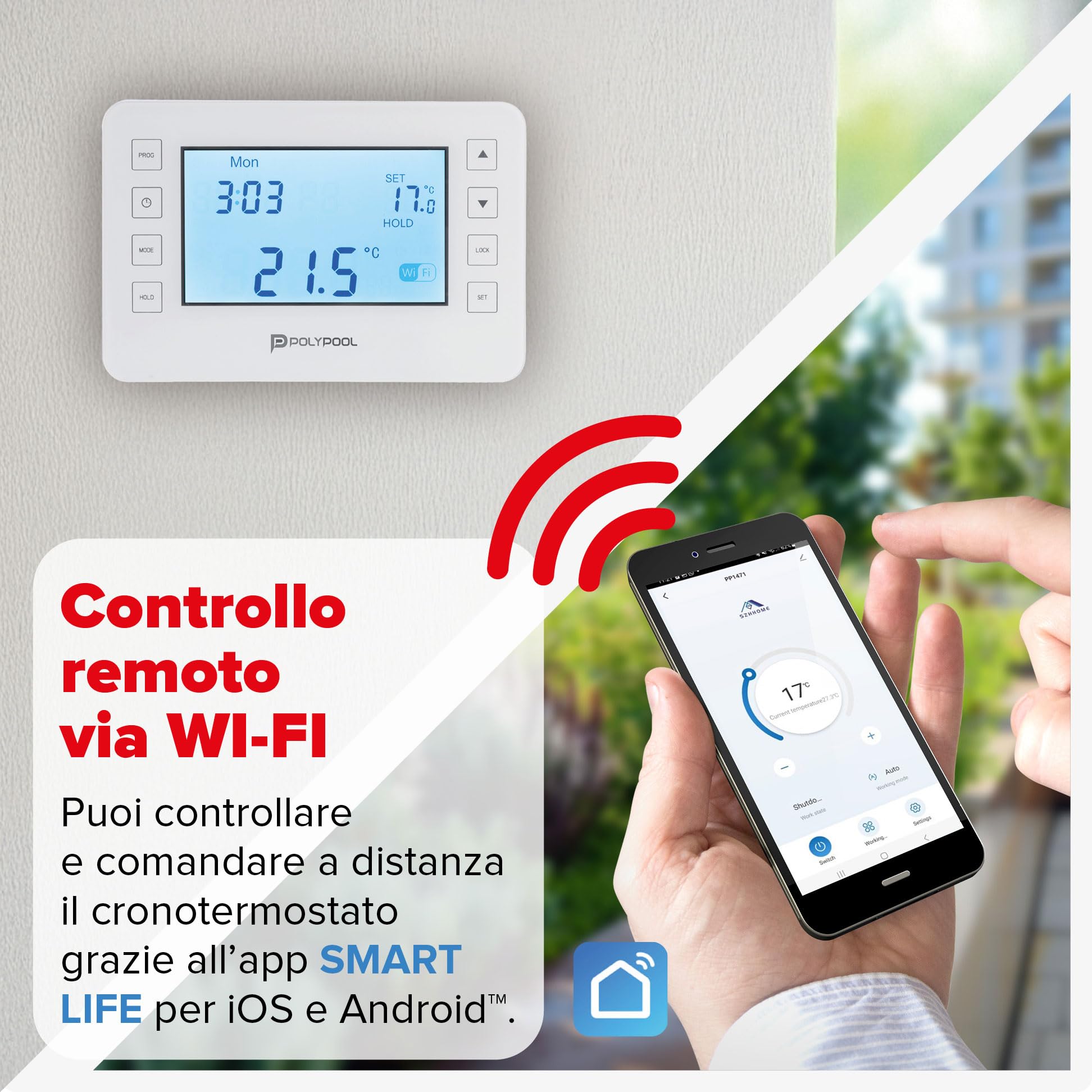 Poly Pool PP1471 Digitaler Thermostat, Smart, WLAN, programmierbar, LCD-Display mit 6 Programmierungen, Fernbedienung, kompatibel mit Alexa, Google Home über Smart Life App