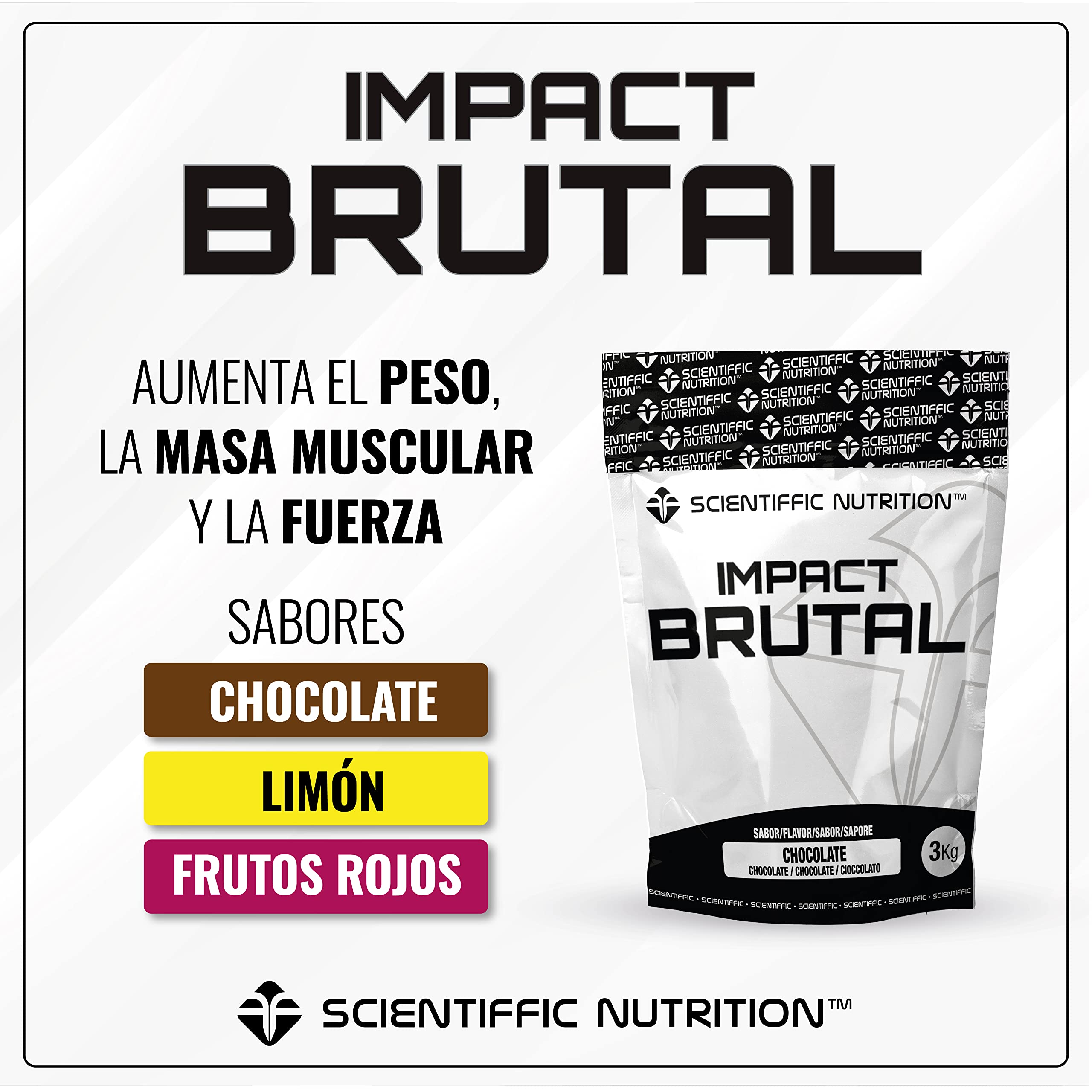 Scientiffic Nutrition - Brutal Impact, Ganador de Peso y Masa Muscular, Mass Gainer con Carbohidratos, Proteina de Suero y Aminoácidos como la Creatina - 3Kg, Sabor Yogurt Limón.