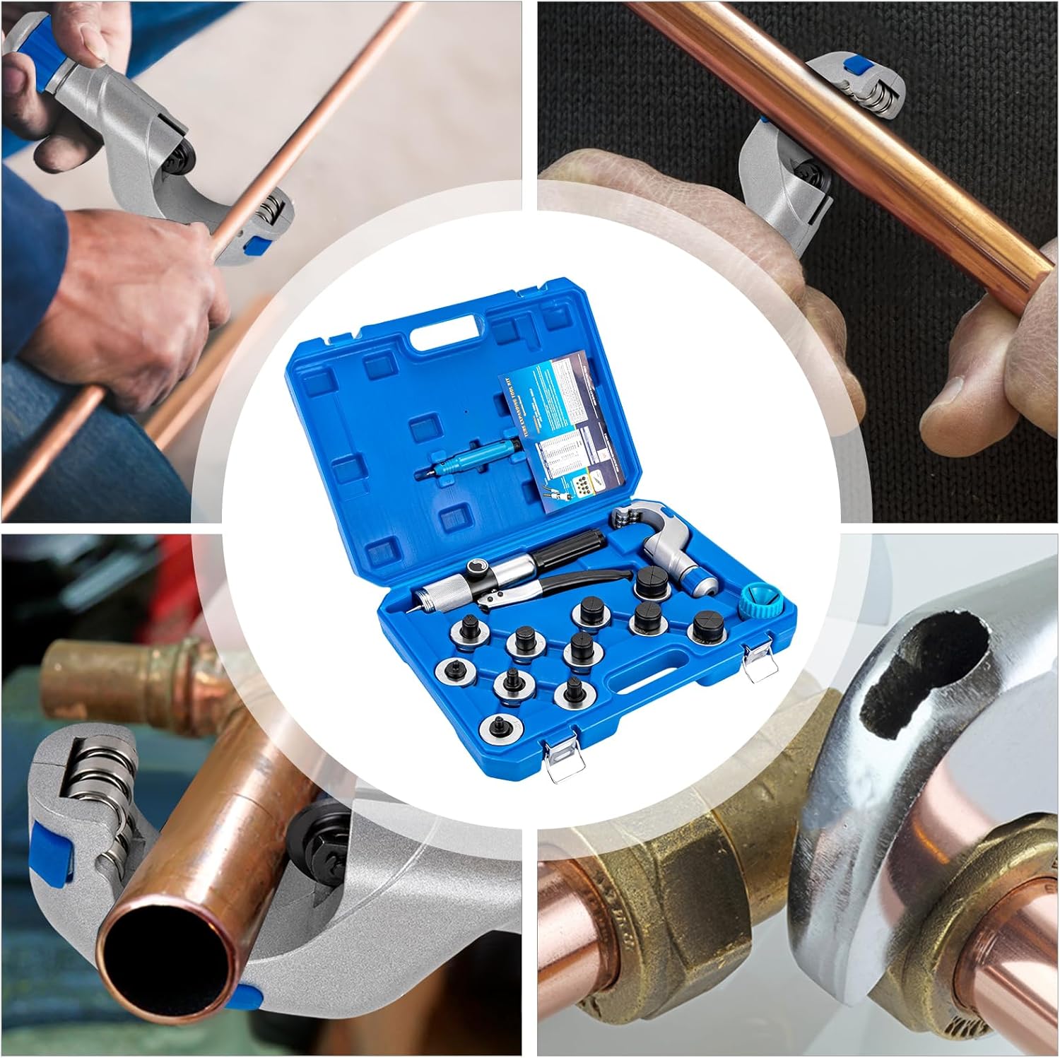 Hydraulic Swaging Tool Copper Pipe Tube Expander with Tube Cutter and 11 Tube Expander Head 0.4 to 1.7 inch