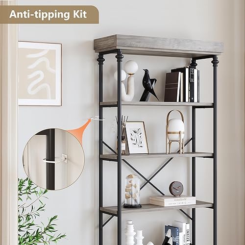 Miniatura 9 de IDEALHOUSE Estantería industrial de madera con 6 niveles de almacenamiento, estante abierto con marco de metal, estantes rústicos altos, estante