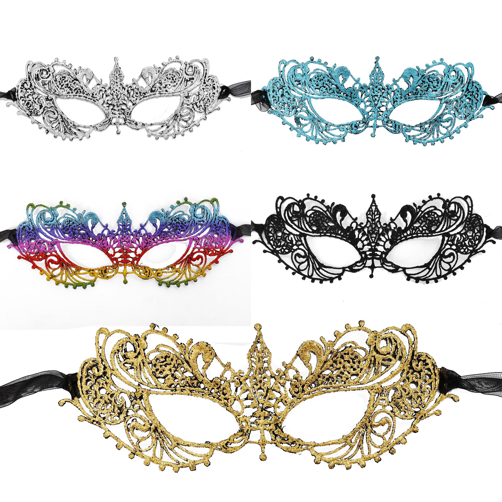 Oagsln 5 Pieces LaceMask Elastic, Women Lace Masquerade Masks, Mask for Halloween Thememed Party Venetian Party Mardi Gras