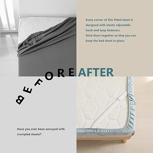Miniatura 3 de MINIPANDA Sábana bajera ajustable de tamaño individual solo con correas de soporte para sábanas para esquinas, evita que las sábanas se caigan,
