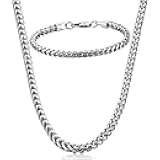 Stainless Steel Wheat Chain Necklace for Men Necklace Bracelet Jewelry Set 5mm in Width, 22