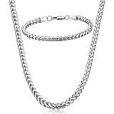 Stainless Steel Wheat Chain Necklace for Men Necklace Bracelet Jewelry Set 5mm in Width&comma; 22" 8&period;5"