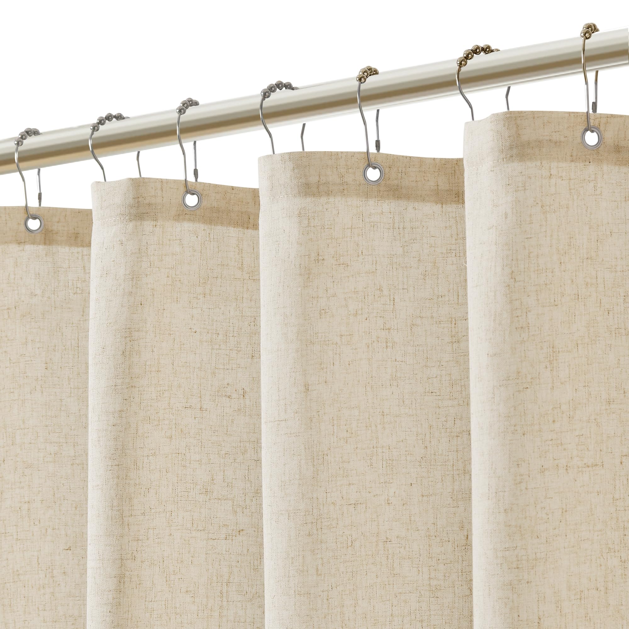 Jowels Natural Linen Shower Curtain with 12 Metal Hooks Modern Boho Neutral Thick Cloth Waterproof Bath Decor Beige Shower Curtain for Bathroom Hotel