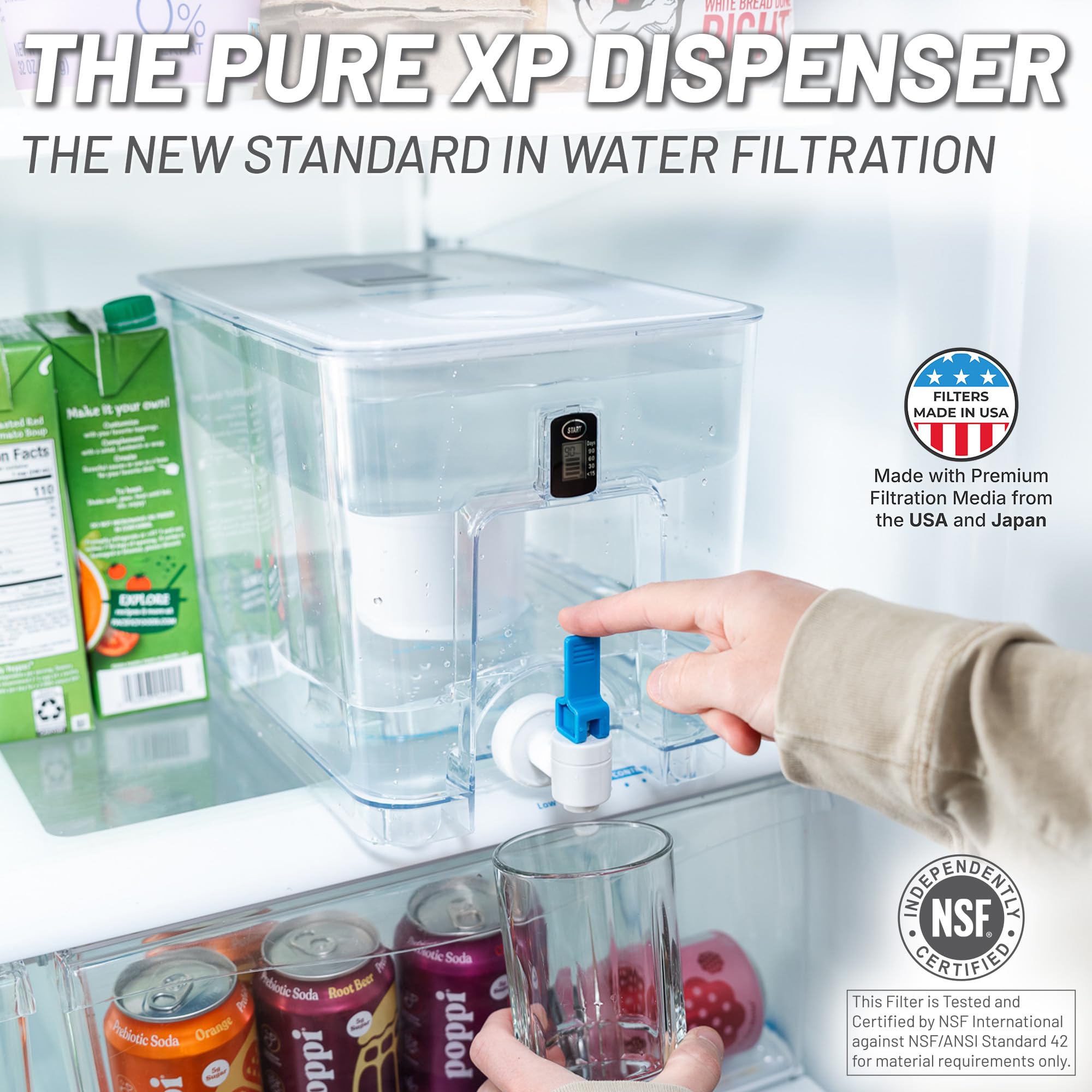 Epic Pure, dispenser per filtro dell'acqua da banco per acqua potabile, 36 tazze, filtro da 150 galloni, senza BPA, rimuove fluoro, cloro, piombo, depuratore d'acqua, grande dispenser per acqua