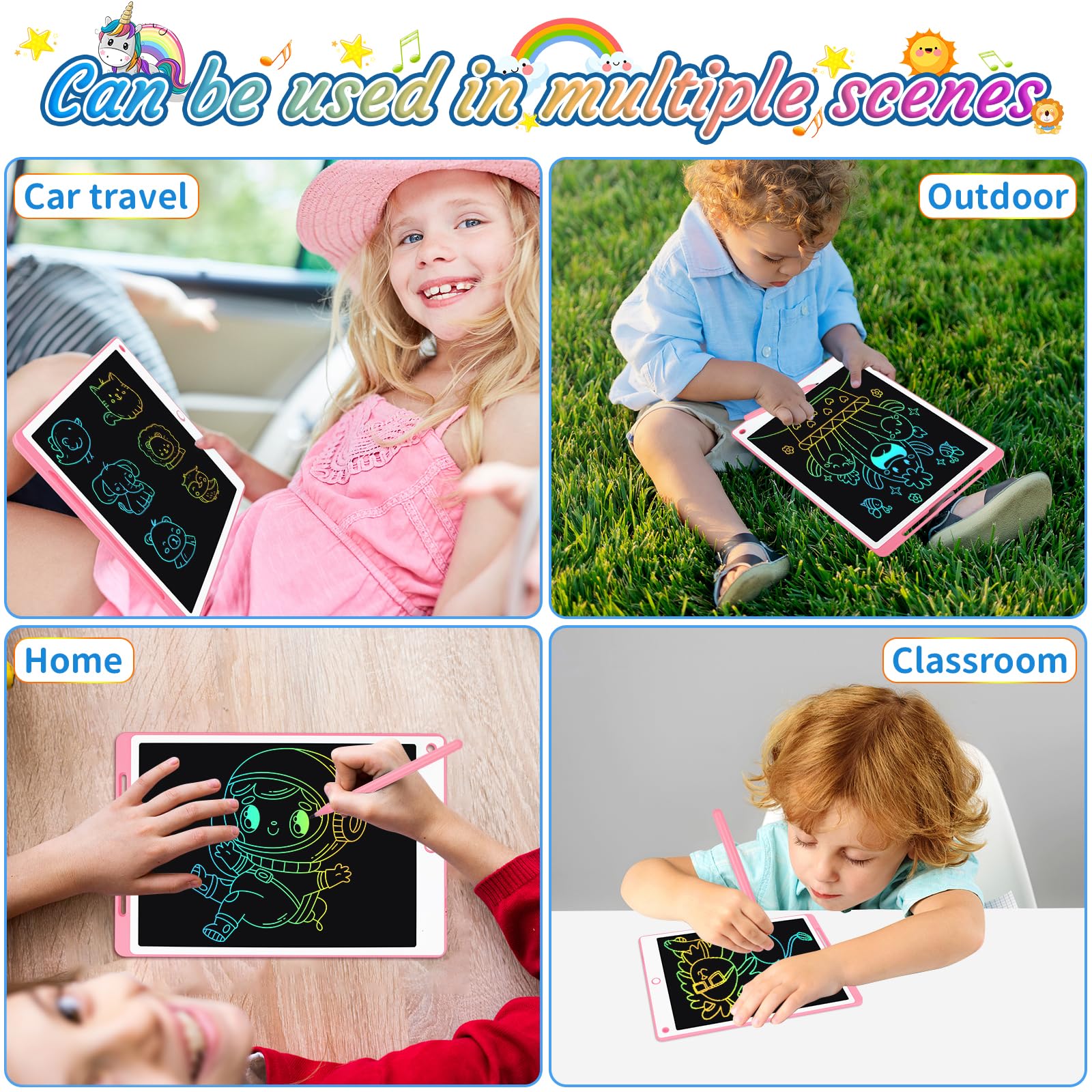 Tablette Dessin Enfant 10.5 Pouces Écriture LCD avec Bouton Suppression Interrupteur Verrouillage Rose