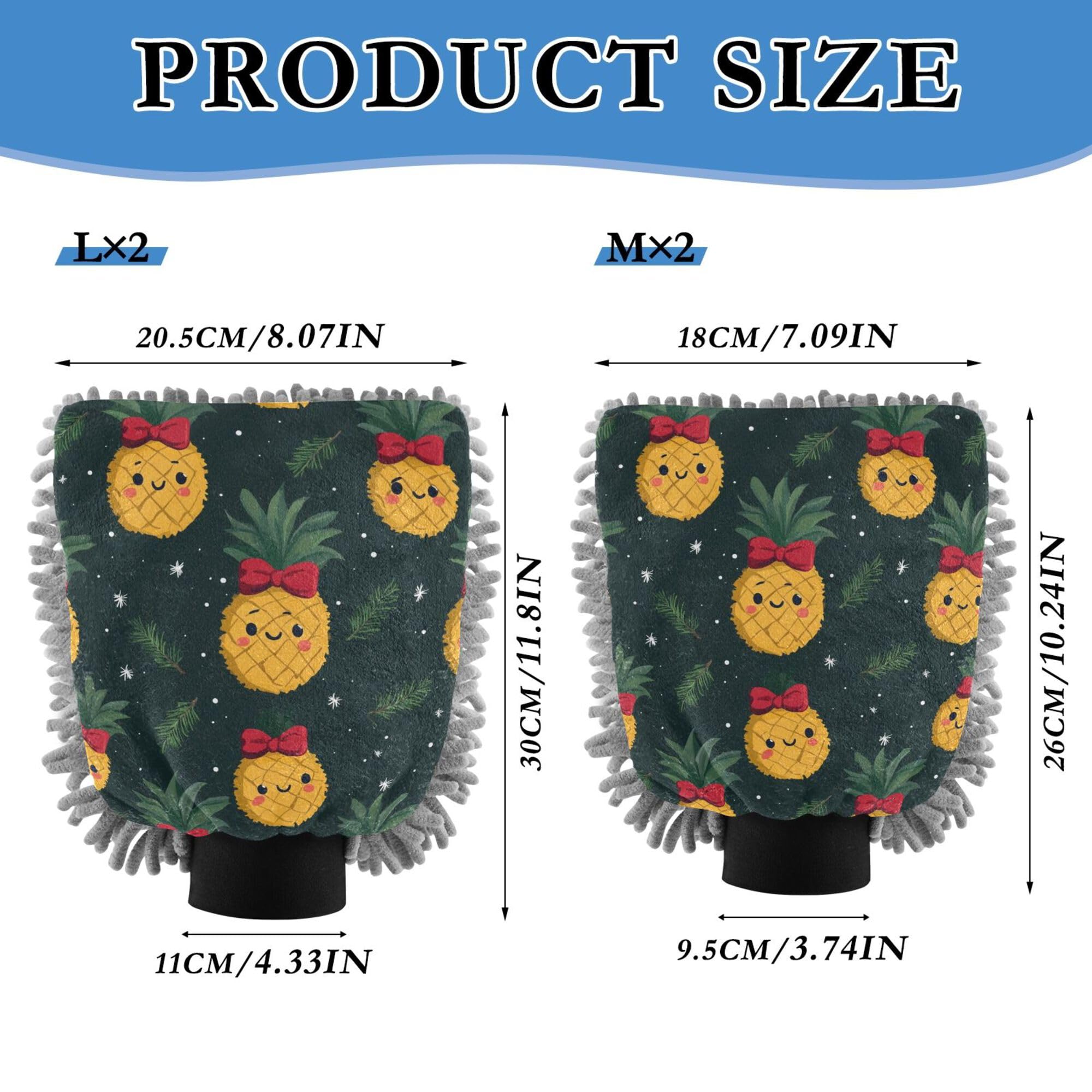 Cute Cartoon Pineapples Microfiber Wash Mitt 11.8'' Car Mitts for Washing Scratch-Free Clean Safe Mitt for Wash Drying