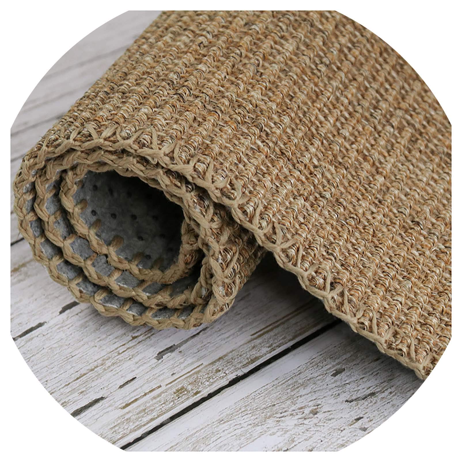 Sisal Runder Teppich rutschfeste Unterlage Handgefertigter Balkon Für Den Heimgebrauch Innen- Oder AußEnbereich Klobig Strukturiert Jutetami-Läuferteppich 80 90 100 110 cm Beige