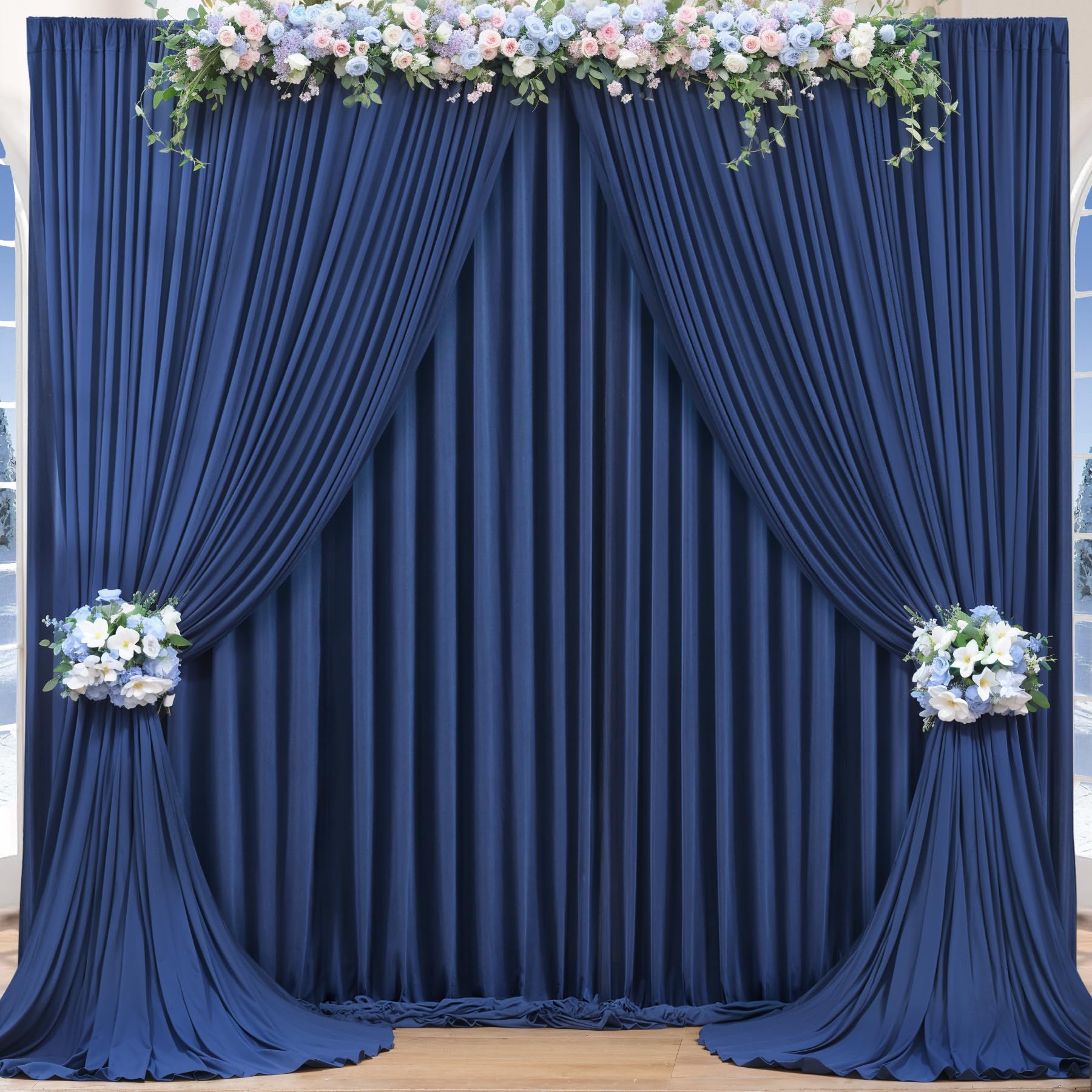 16x10FT Navy Blue Backdrop Curtains for Wedding Parties, Wrinkle Free Polyester Photography Backdrop Drapes for Wedding Baby Shower Birthday Parties