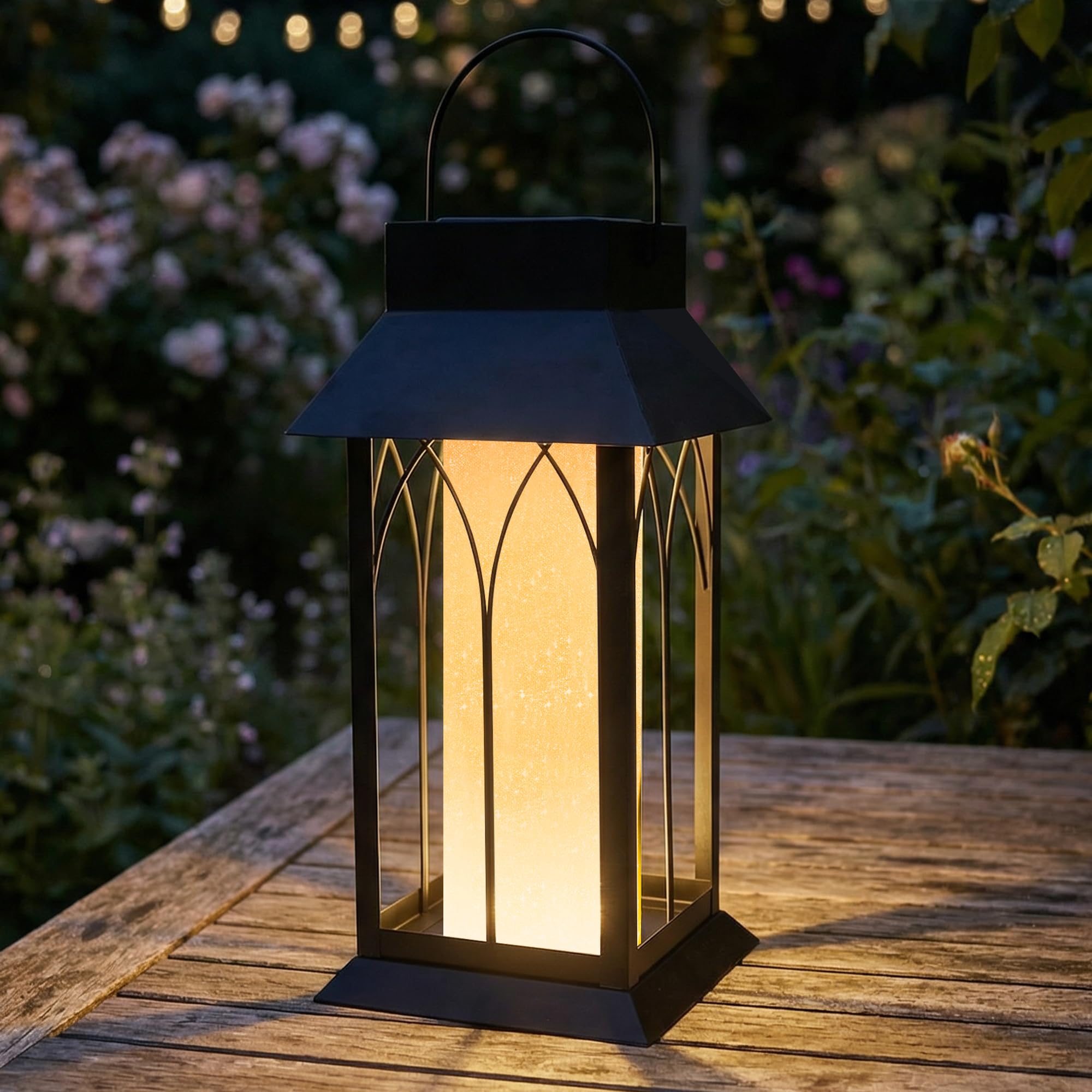 pearlstar Lampade solari da appendere o da terra, lanterne solari per esterni, resistenti alle intemperie, in metallo, decorazione da giardino, balcone, terrazza, campeggio