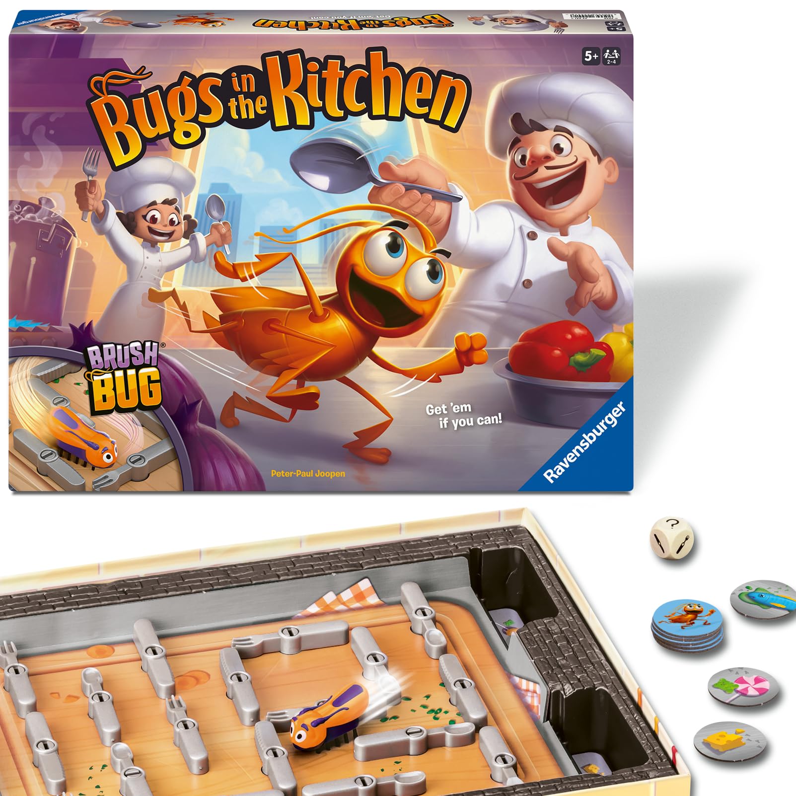 Bugs in The Kitchen – Children’s Family Board Game for Kids 5+, 2–4 Players, Fast Action Game Night, 3D Board with Brush Bug