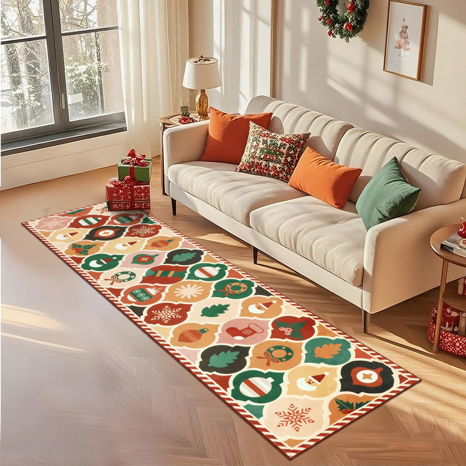 Tappeto Natalizio Antiscivolo 60x240cm, Tappeto Lavabile per Natale, Tappeto Natalizio a Pelo Corto, Tappeto da Cucina per Natale, Tappeto da Cucina per Camera da Letto e Soggiorno
