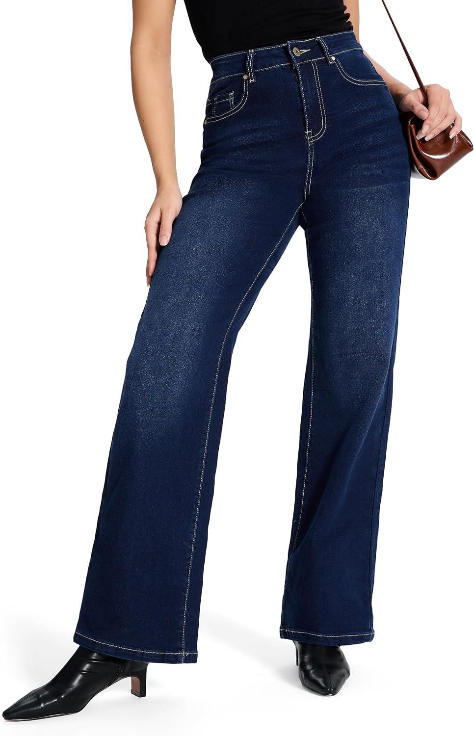 SEVEGO Women’s 32/34/36 Tall Straight Leg Jeans Mid Waisted Stretchy Loose Denim Pants Casual Baggy Jean Trousers