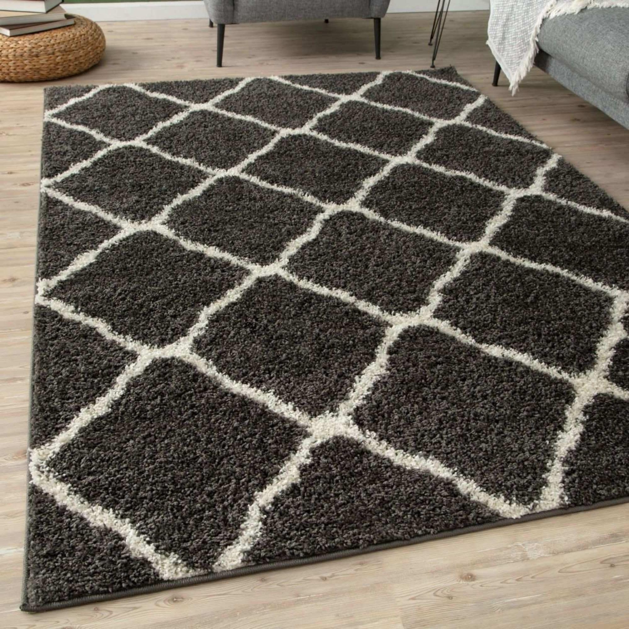 The Rugs Dark/Grey Moroccan Shaggy Rug | 740 - 240X340 Cm