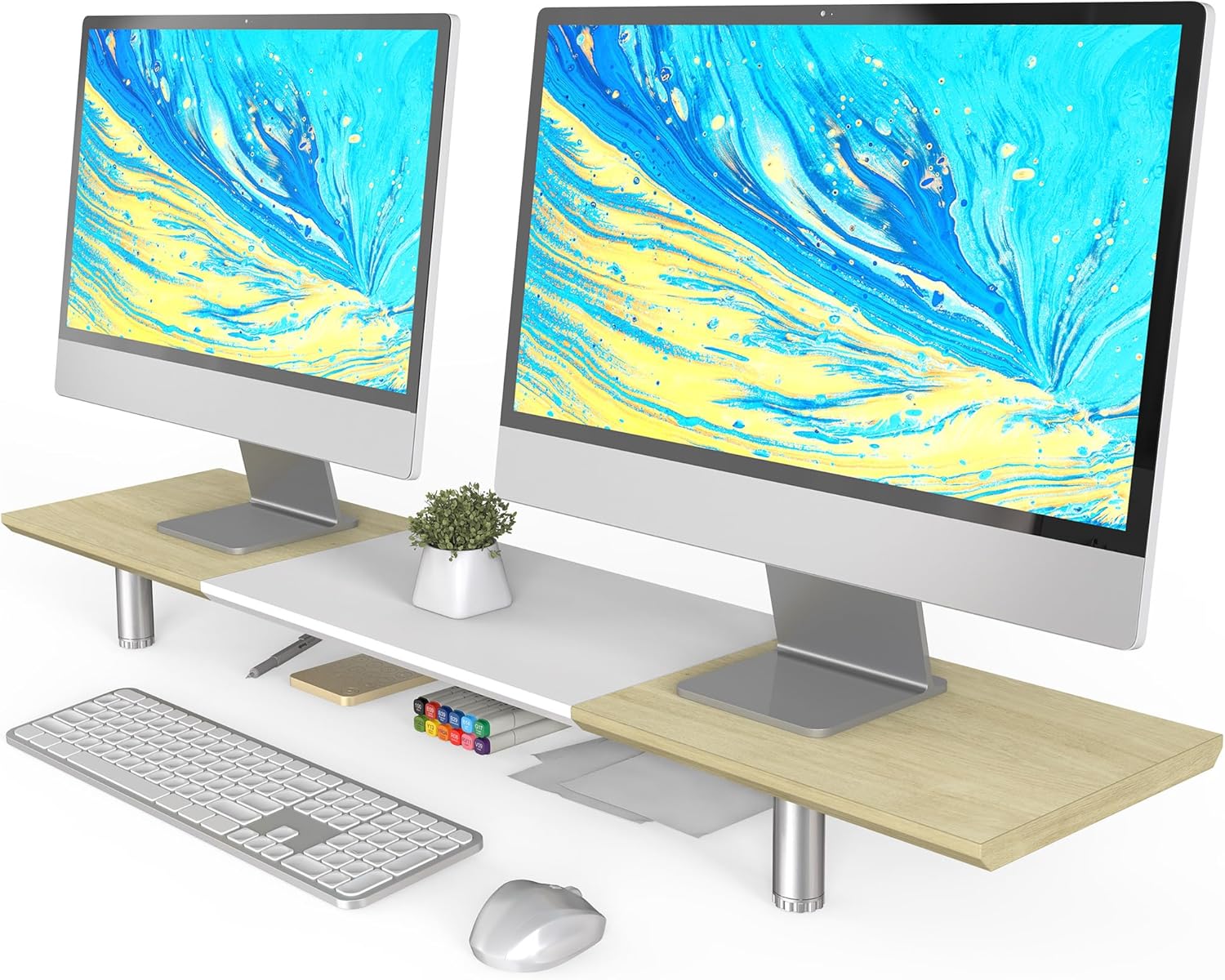 FENGE Dual Monitor Stand Riser, 39.4 Inch Height Adjustable Monitor