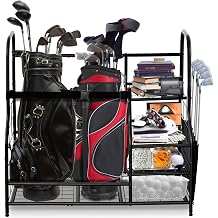 Morvat Golf Storage Bag Organizer, Fits Two Golf Bags, Metal Durable Rack Stand for Golfing Equipment, Golf Balls & Accessories, for Home, Garage, Basement, Shed, Extra Storage Rack for 9 Golf Clubs