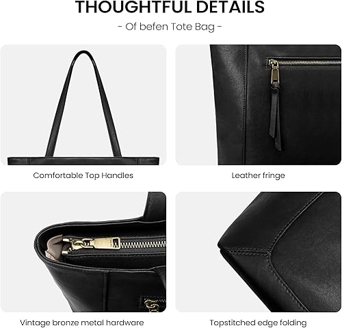 Miniatura 5 de befen Bolsas de cuero genuino para mujer, bolso grande de cuero para el trabajo, bolsa de mano con compartimento para laptop