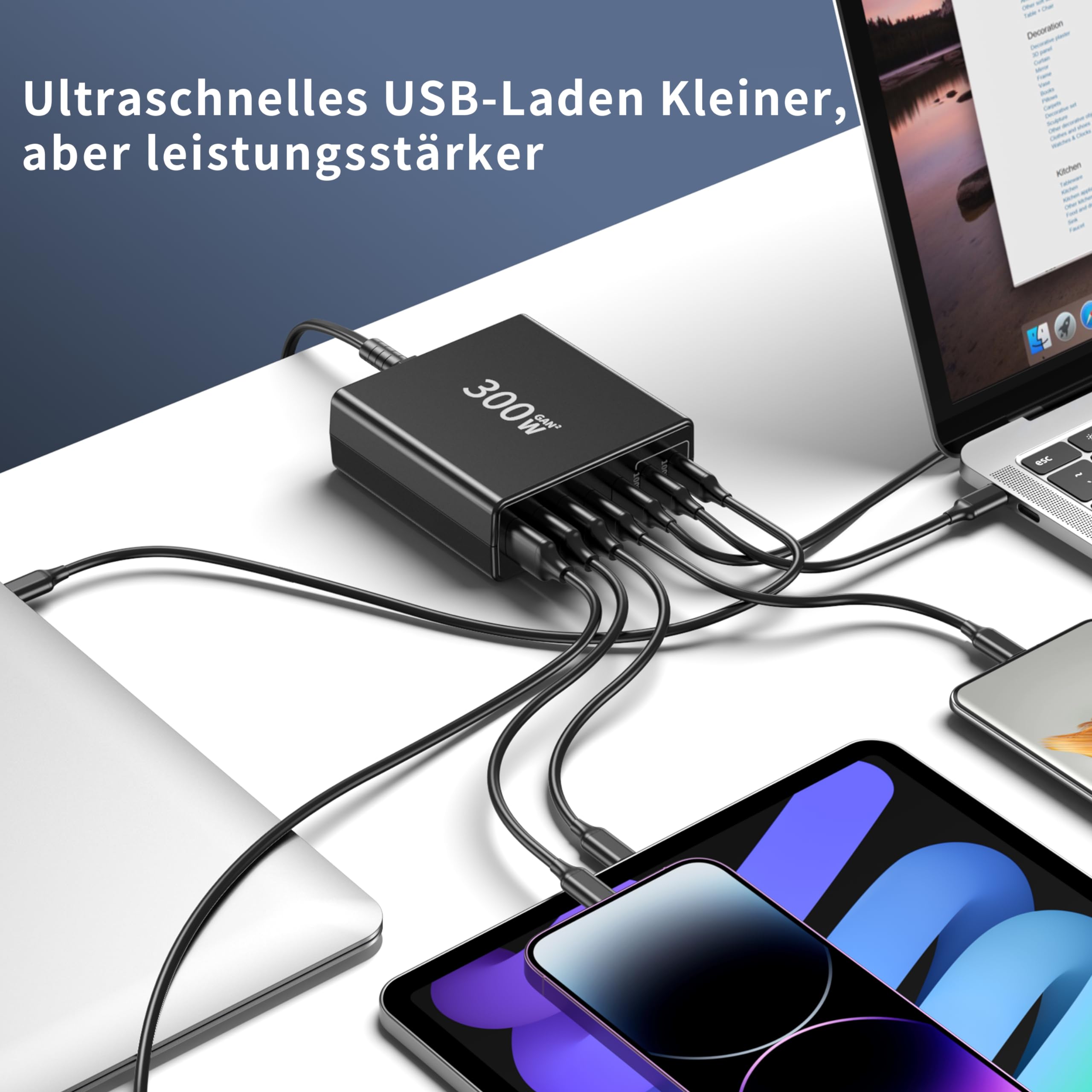 FINIBO USB C Ladegerät 300W: 7-Ports USB schnellladegerät mehrfach mit 4 USB-C und 3 USB-A, USB c ladegerät mehrfach Dual-PD PPS Charger USB c für MacBook Pro/Air,iPad Pro/Air,Sumsung (Schwarz)
