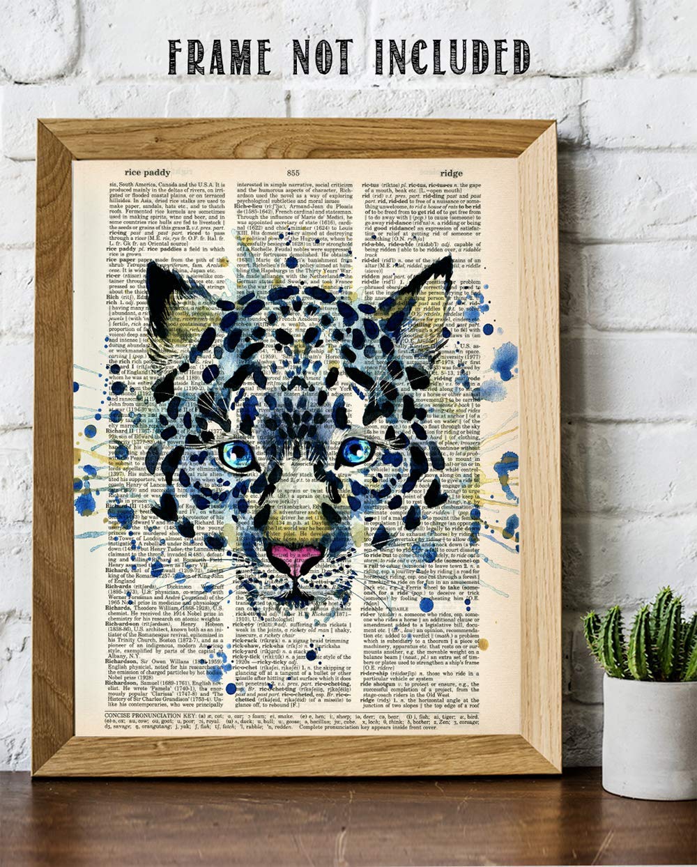 Upcycled Dictionary Art -  - Classic Office and Home Decor, Library Water Color Wall Art, Animal Print Vintage Book Page Bedroom Decoration, 8.5x11 Unframed Art Poster: Snow Leopard