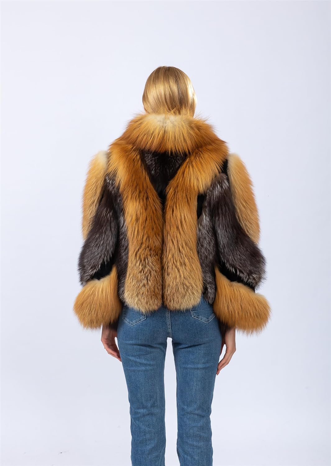 LVCOMEFF Women Natural Red Fox Silver Fox Fur Coat Furry Luxurious - Image 5