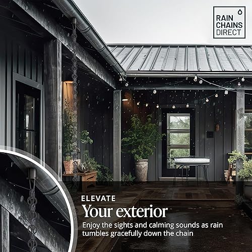 Miniatura 8 de Rain Chains Direct Cadena de lluvia moderna con bucle 85 pies de largo aluminio revestimiento de polvo negro reemplazo funcional y decorativo para