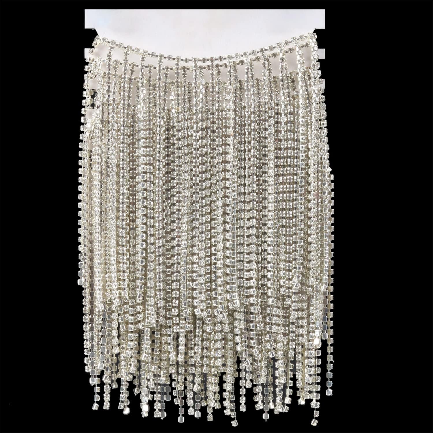 AMZTKDIY Rhinestone Fringe Trim Rhinestone Sewing Beaded Fringe Trim Ribbon Tassel Chain for Clothing Accessories and DIY Craft Decoration (1.0 Yards, Silver)