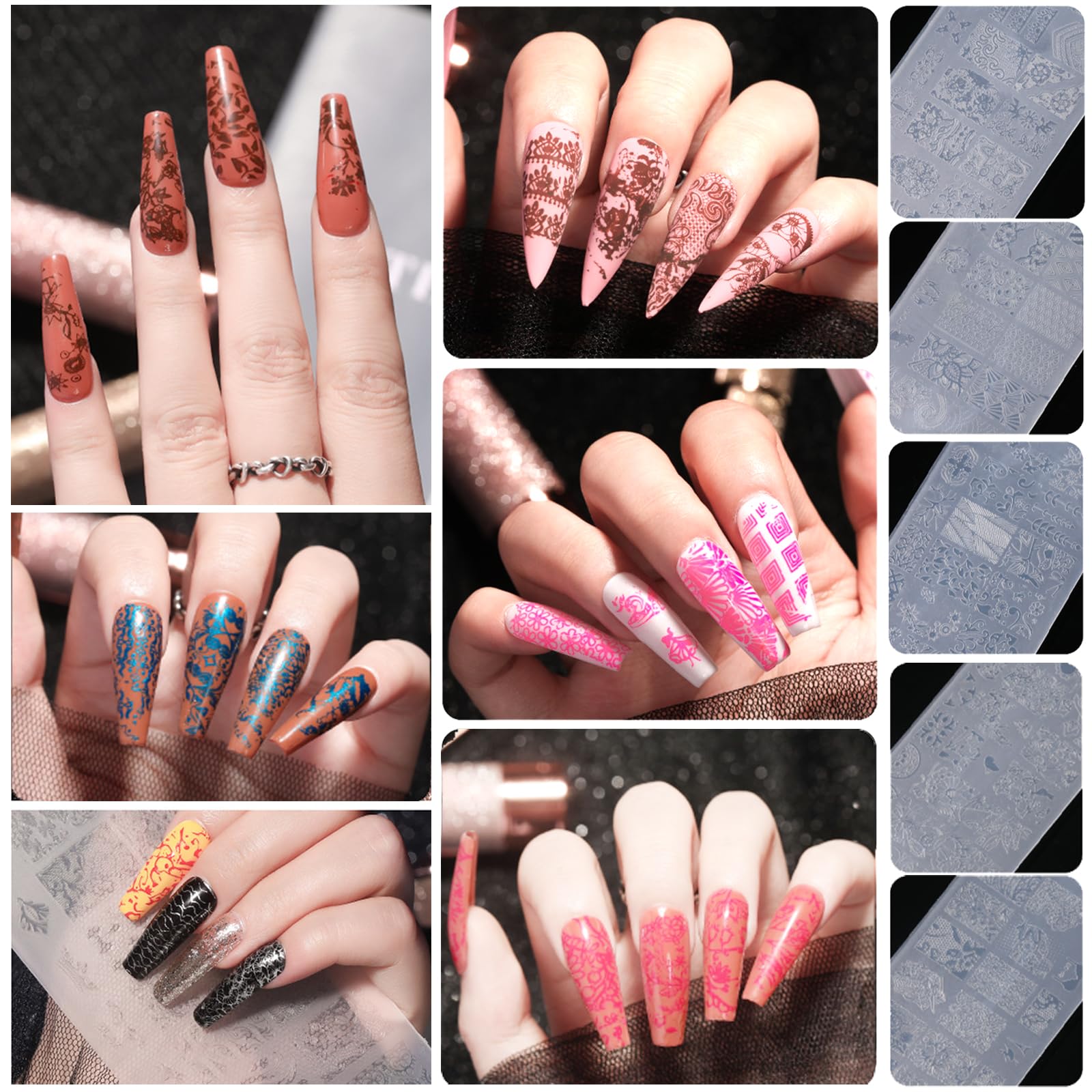 Nail Art Stamper 9 Pcs Placas Estampacion Uñas Nail Stamping Kit Sellos De Silicona Transparente