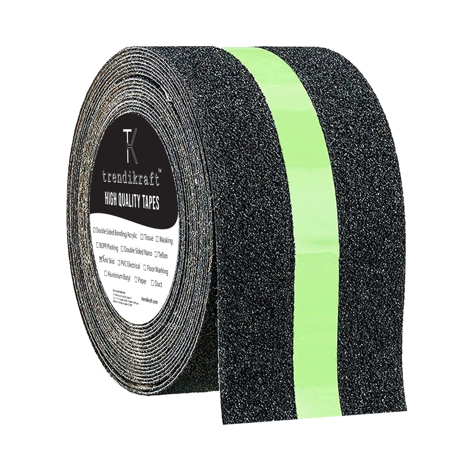 TRENDIKRAFT 50mm x 5 meter Black & Glowing Green Night Glowing Anti Skid Anti Slip Grip Tape for Stairs Adhesive Tape for Slippery Floors Staircase Ramps Indoor Outdoor Use Keeps You Safe-image-33