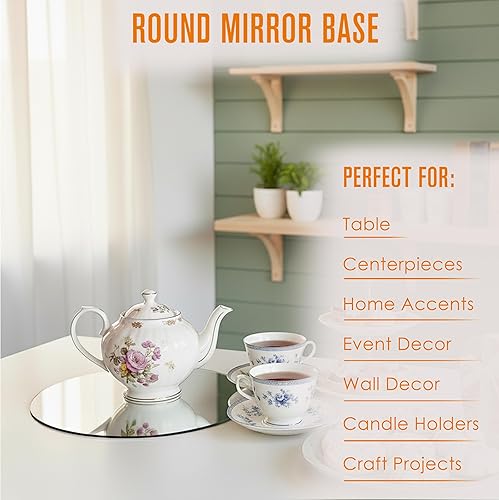 Miniatura 5 de Houseables Centros de mesa de espejo para mesas, espejos redondos para centros de mesa, bandejas de espejo, bandeja de placa de mesa redonda,