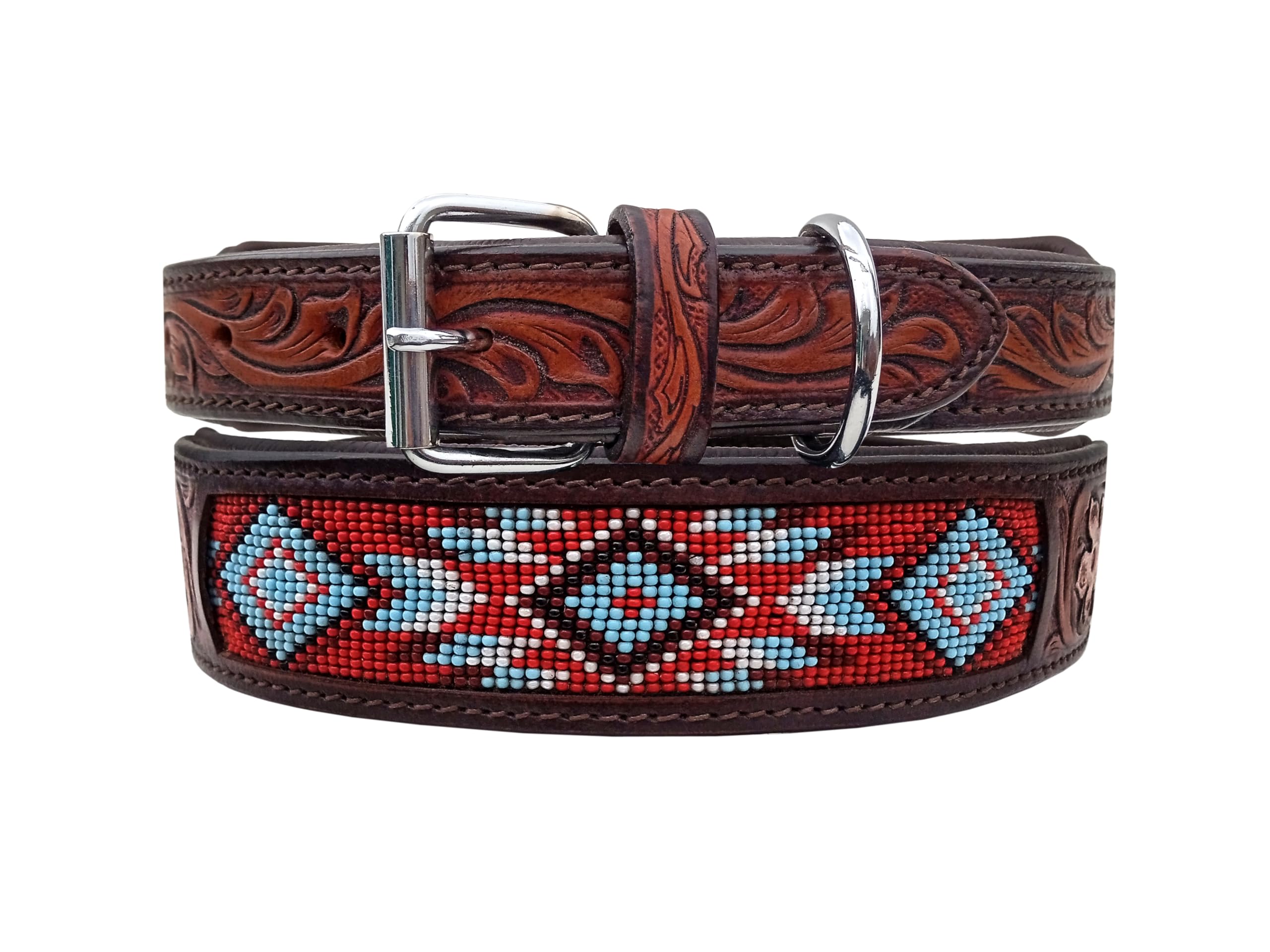 Affilare 10AB040 Hundehalsband aus Leder, mit Perlen, Western-Stil, strapazierfähig, gepolstert, für Komfort, Größe L (53,3 - 63,5 cm, mittleres Loch bei 58,4 cm)