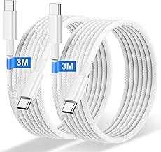 USB C Cable USB C 2 Pieces 3M 60W Fast Charging Cable Nylon USB C Charger Wire for iPhone 17 16 15 Pro Plus Pro Max, Macbook Air, Pad Pro Air, Samsung Galaxy S24 S23, Huawei, Pixel 7