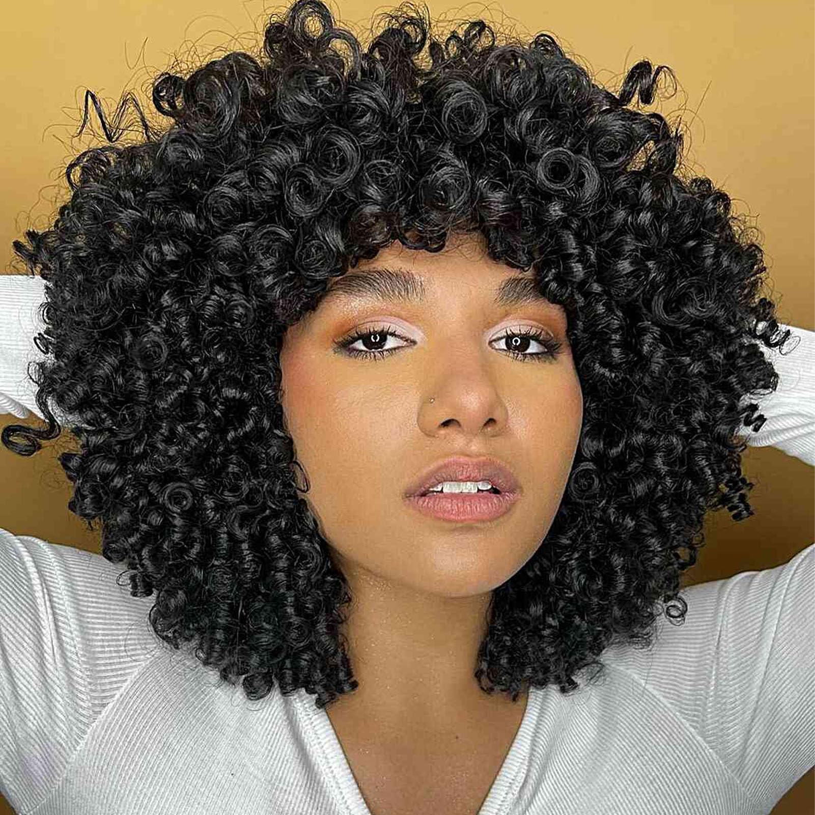 Medium Natural Curly Hairstyles With Bangs